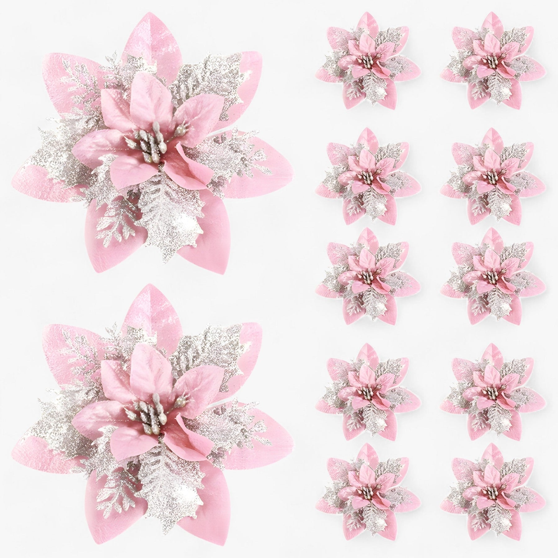 home & garden : Rosie | 5/10 stuks glitterende kerstbloemen - sprankelende boomversieringen in Roze van Pantino