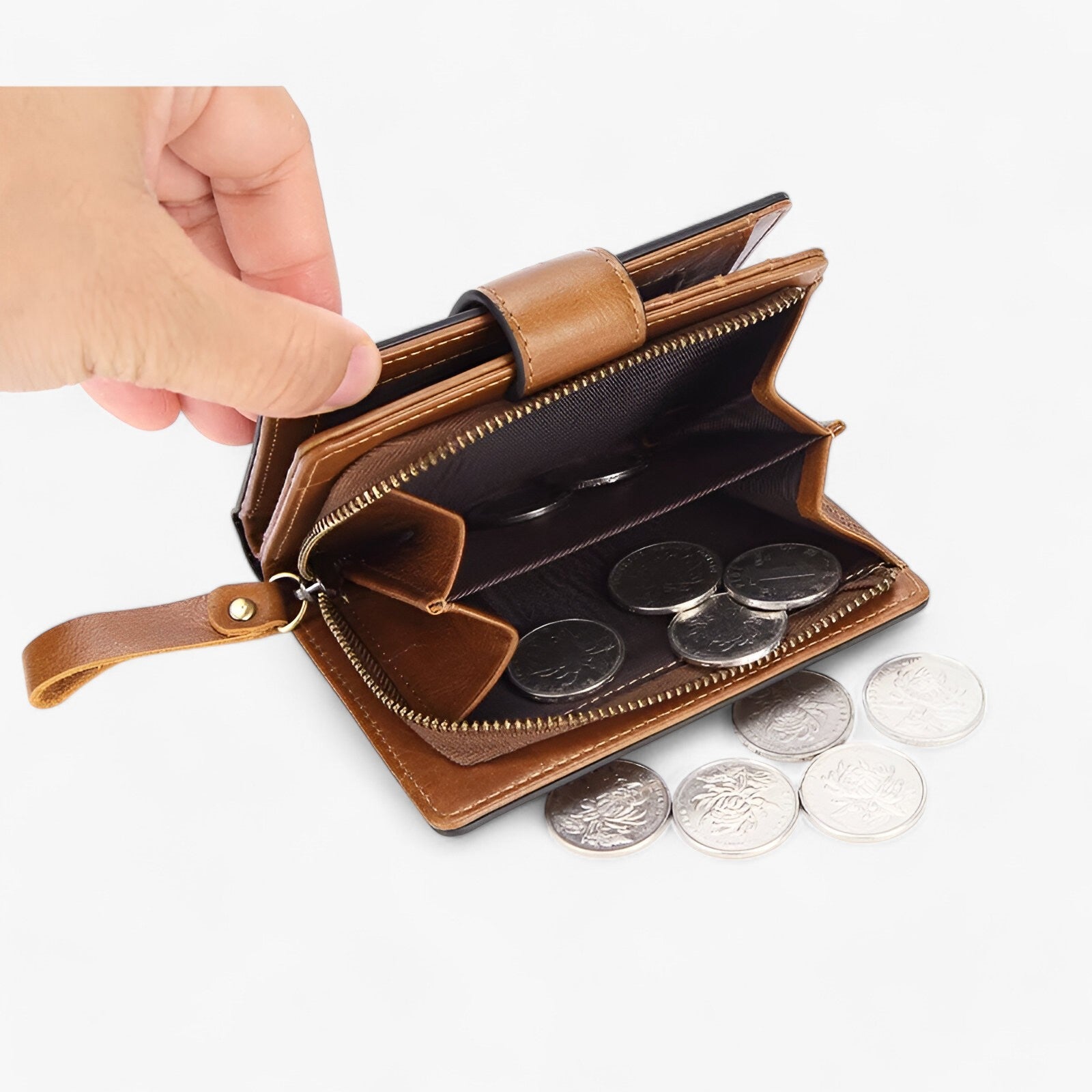 bags : Beatriz | Compacte RFID-blokkerende leren portemonnee met rits en ID-venster in van Pantinoshop