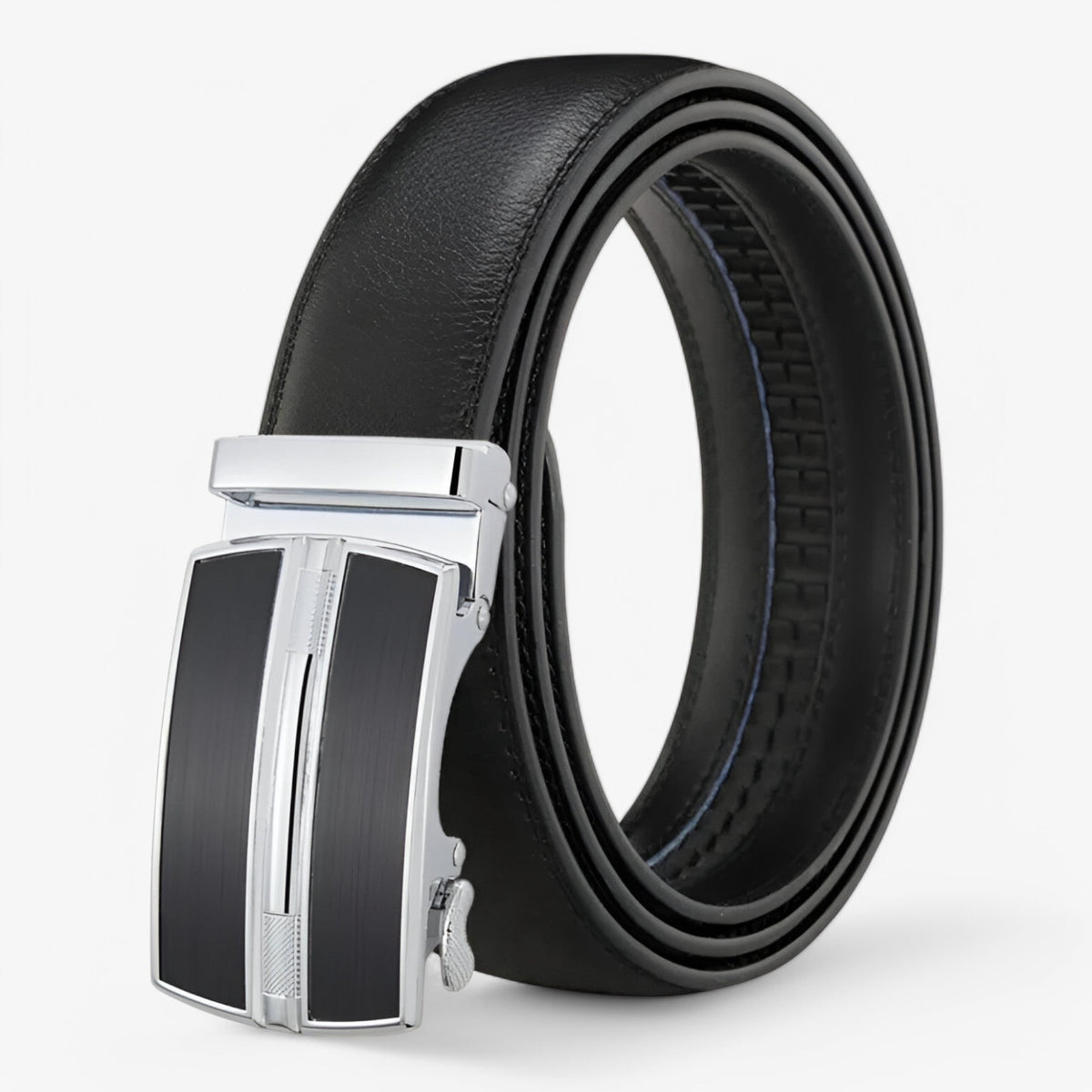 accessories : Zwarte Leren Herenriem met Automatische Lus in Zwart van Pantino