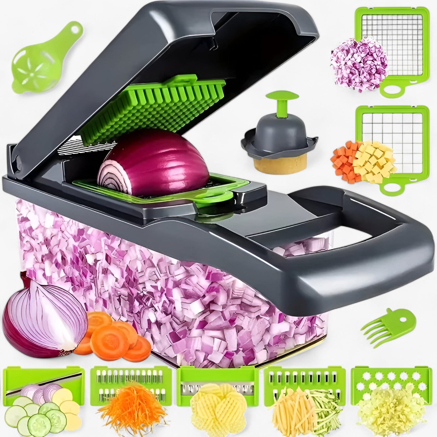 home & garden : Groentenschneider | Multifunctionele snijder en hakker in 14 in 1 grijs van Pantinoshop
