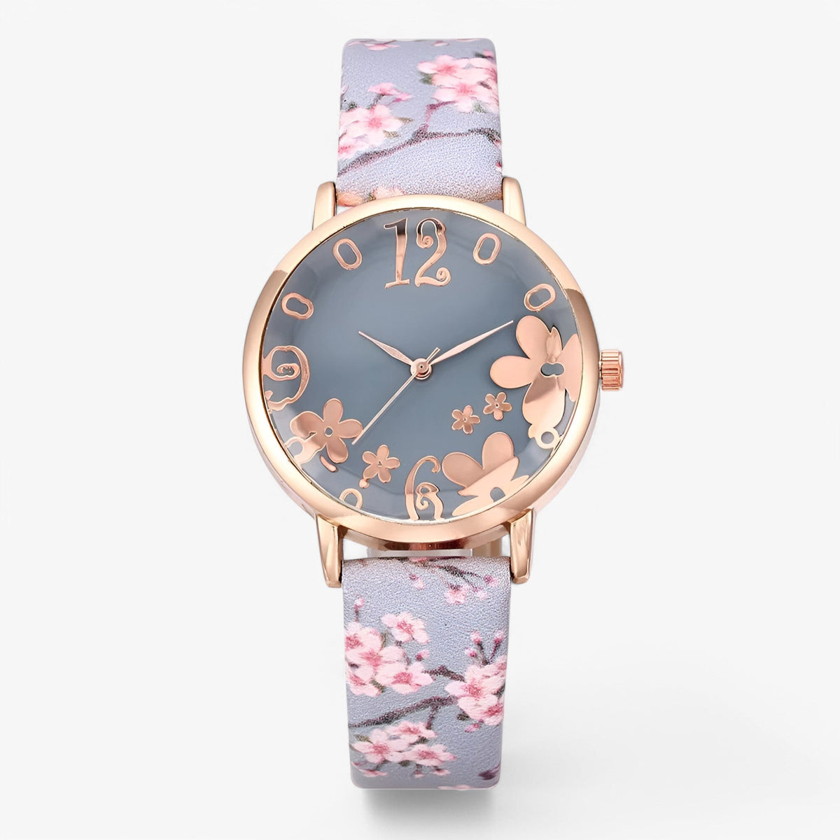 Kimberly | Dameshorloge van leer met bloemennwijzer en bijpassende armband- €25 : Kimberly | Dameshorloge van leer met bloemennwijzer en bijpassende armband in Blauw van Pantinoshop