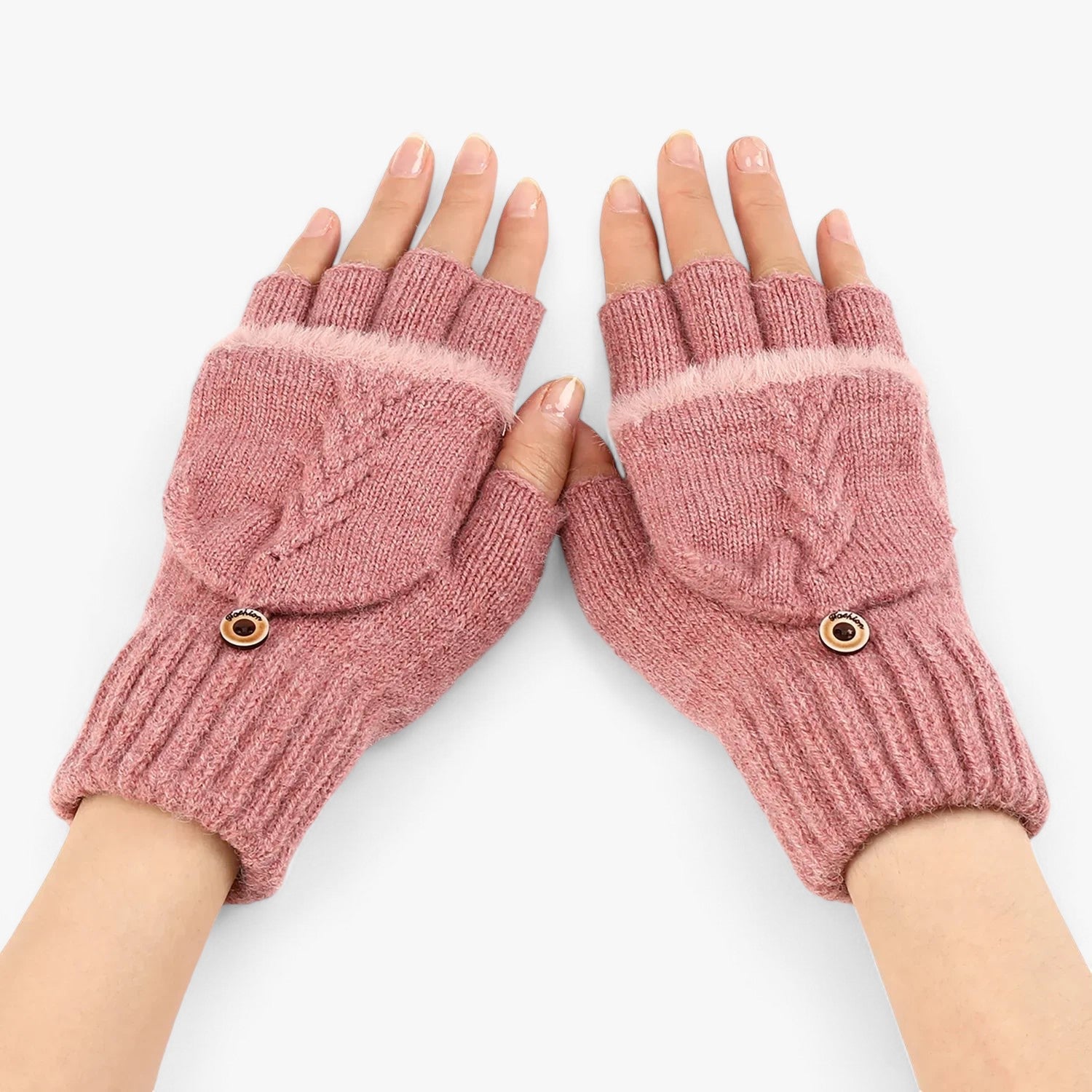 Harper | Dikke omgeslagen gebreide handschoenen voor dames - voor koud weer - €25 : Harper | Dikke omgeslagen gebreide handschoenen voor dames - voor koud weer in Donkerroze Één maat van Pantinoshop