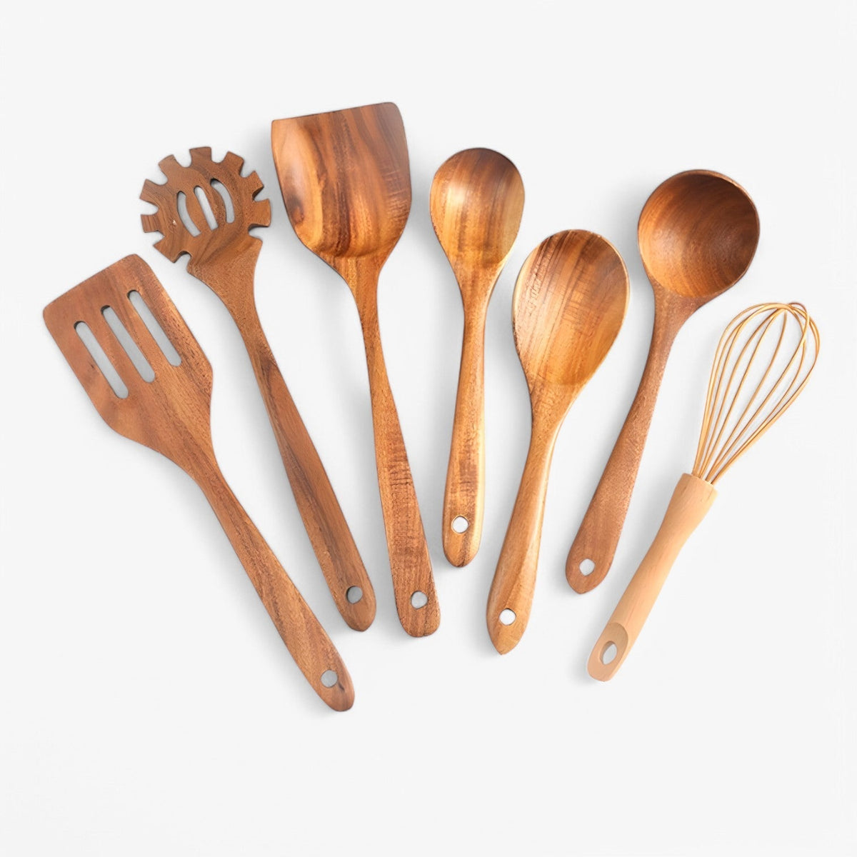 home & garden : Olivia | 7-delt træ kogesæt – naturligt, bæredygtigt og non-stick in van Pantinoshop