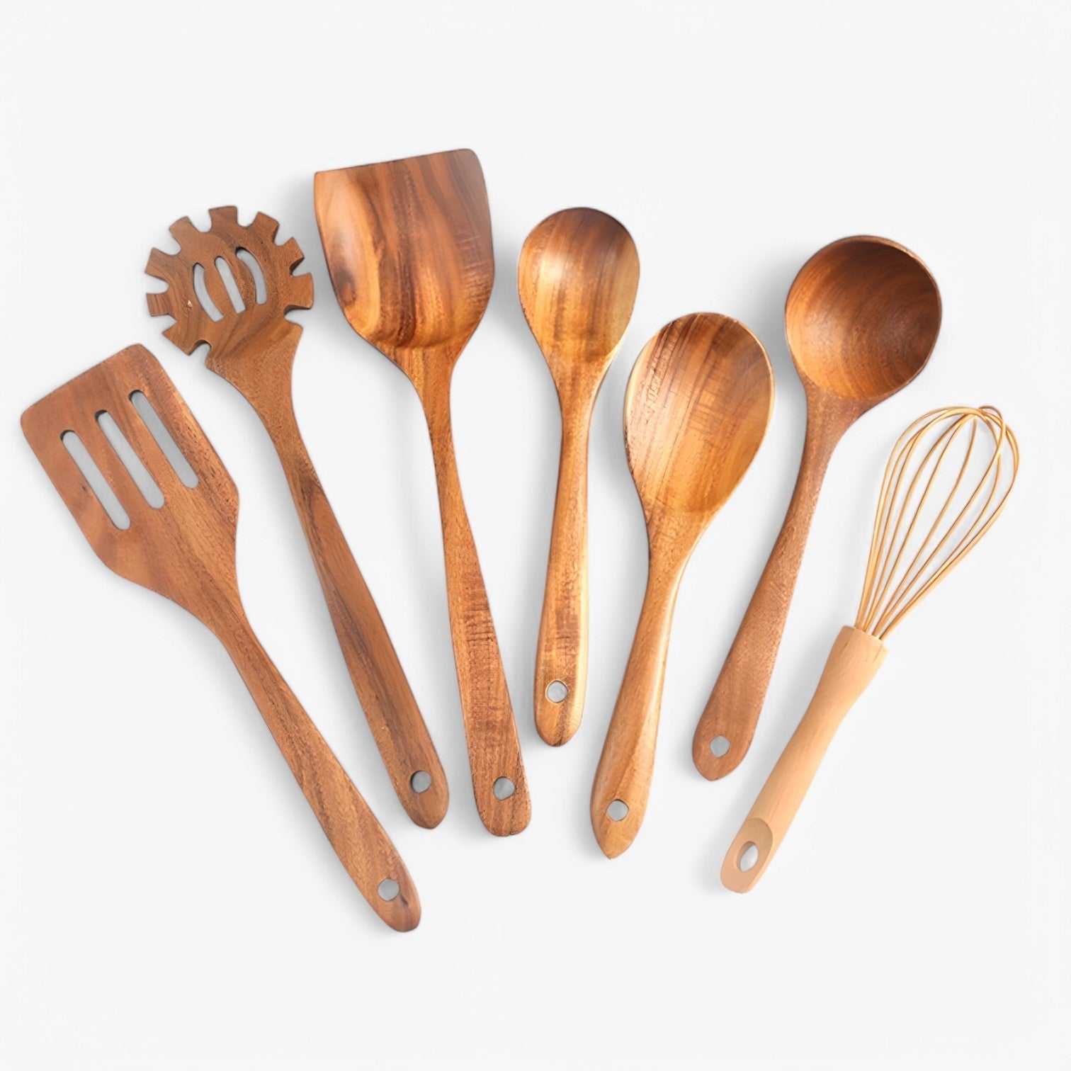 Olivia | 7-delige houten kookset - natuurlijk, duurzaam en anti-aanbak - €25 : Olivia | 7-delt træ kogesæt – naturligt, bæredygtigt og non-stick in Hout van Pantinoshop