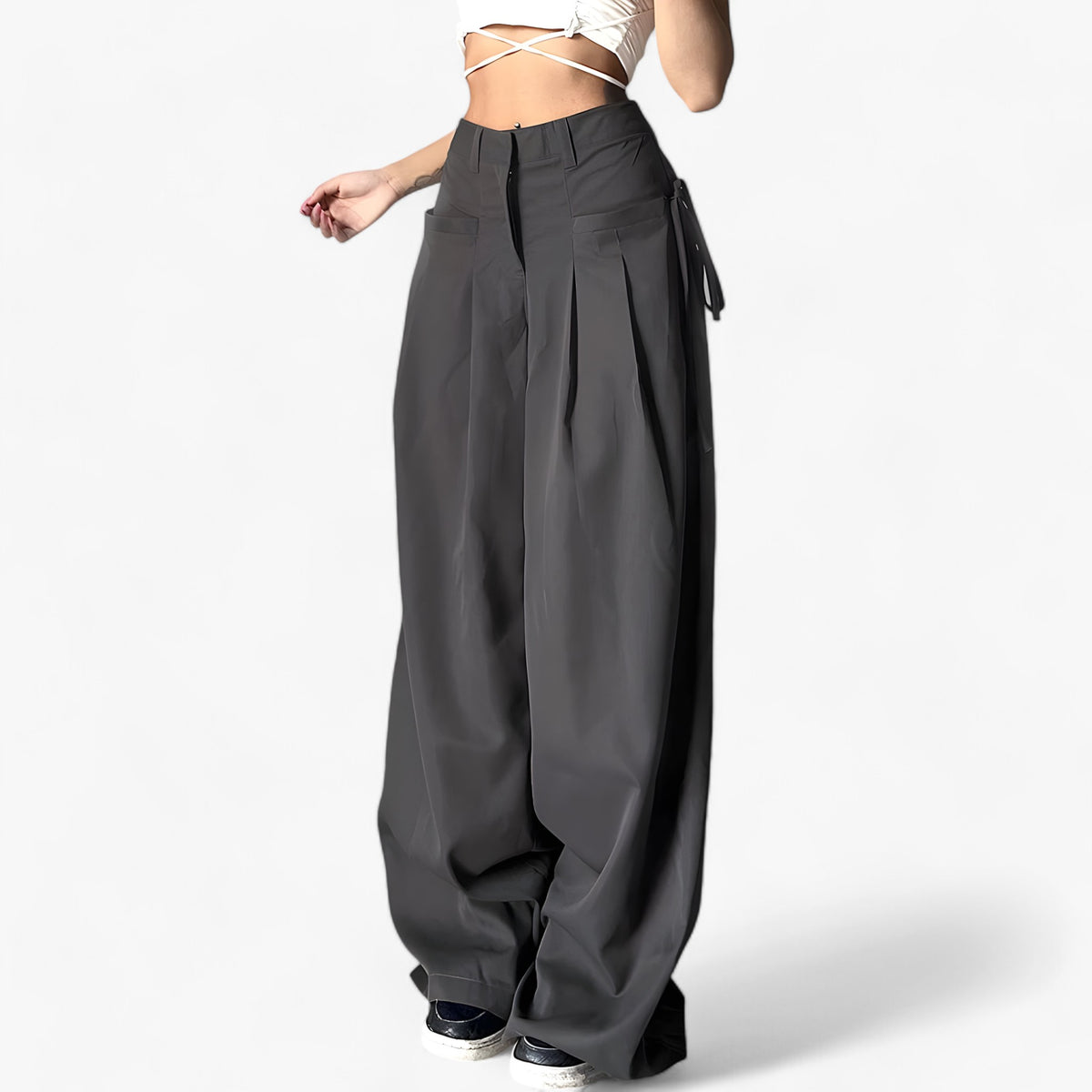 men's fashion : Alina | Broek met wijde pijpen - Hoge taille & Retro kantoorstijl in Grijs van Pantinoshop