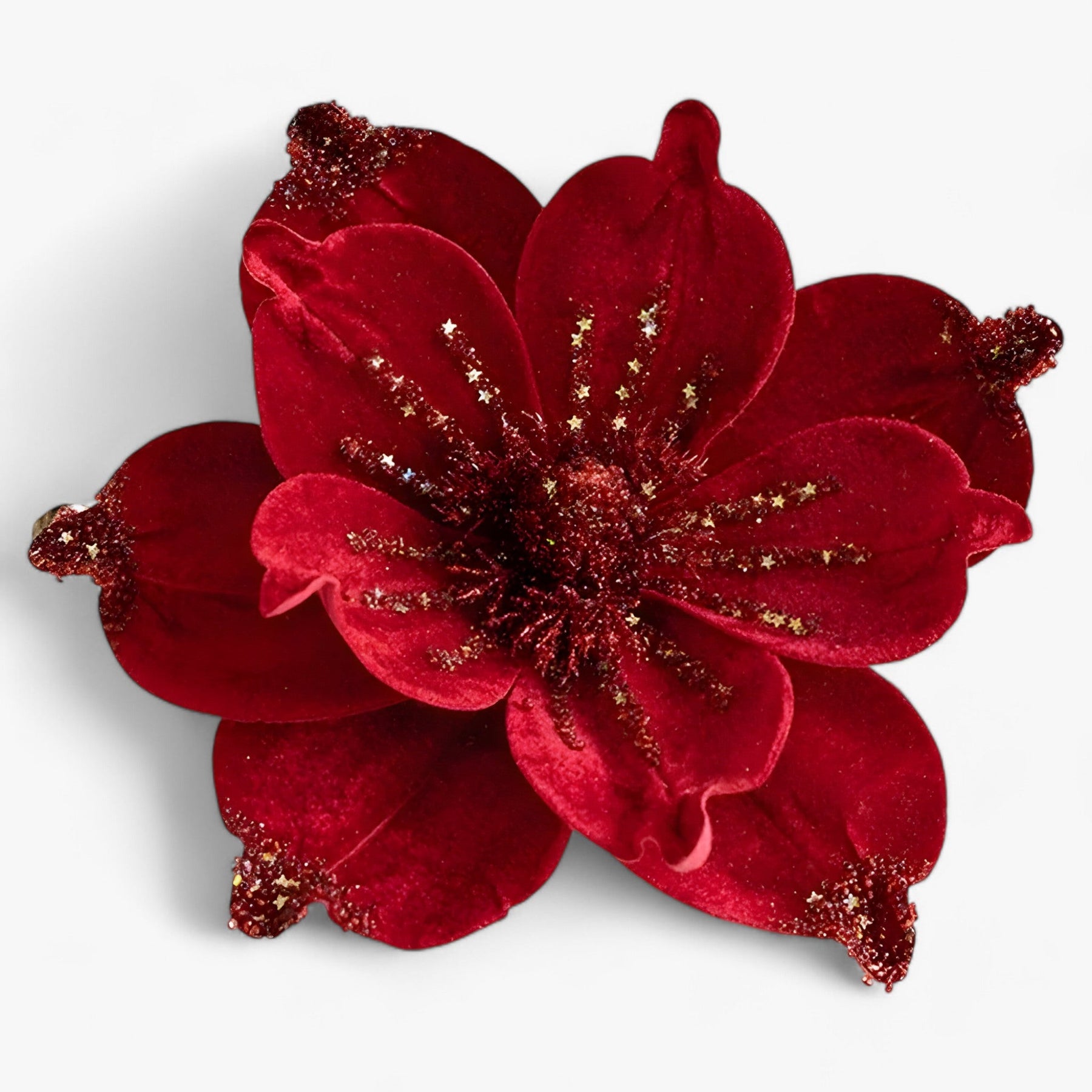 home & garden : Bloemen | Glanzende Kunstkerstbloemen - Vrolijke Ornamenten voor de Kerstboom en Nieuwjaarsdecoratie in rood van Pantinoshop
