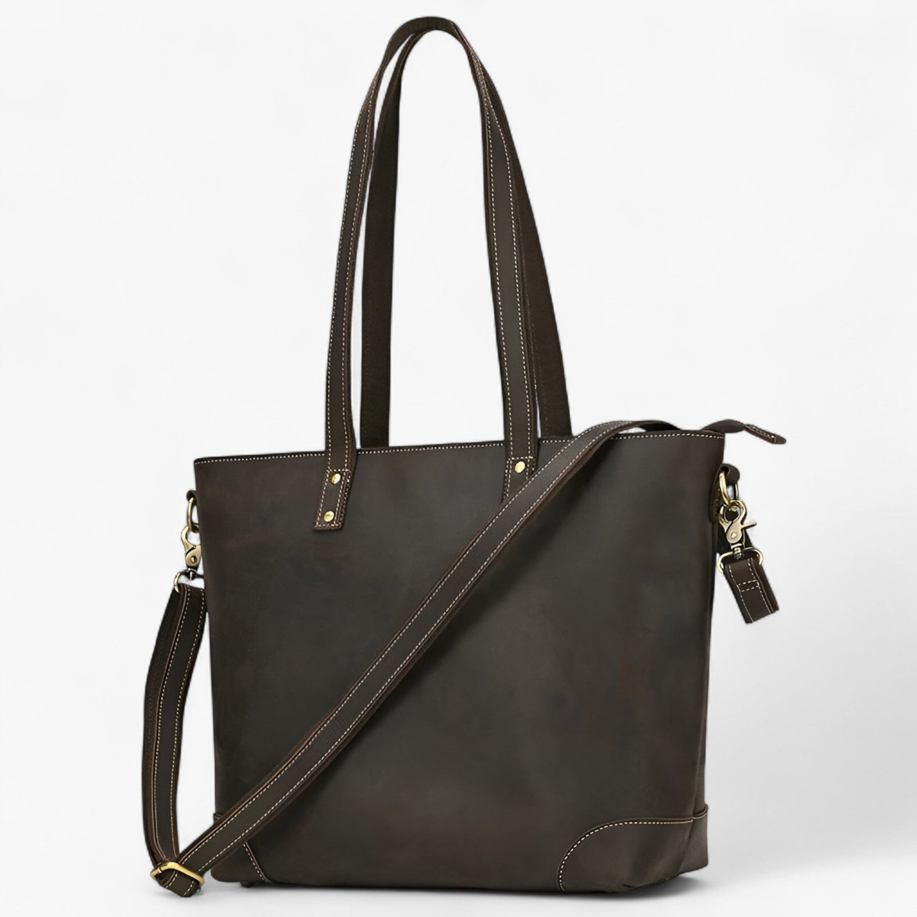 Elegante Echte Lederen Tote Tas voor Vrouwen – Ruim & Lichtgewicht Ontwerp - €25 : Elegante Echte Lederen Tote Tas voor Vrouwen – Ruim & Lichtgewicht Ontwerp in Donkerbruin 1 van Pantinoshop