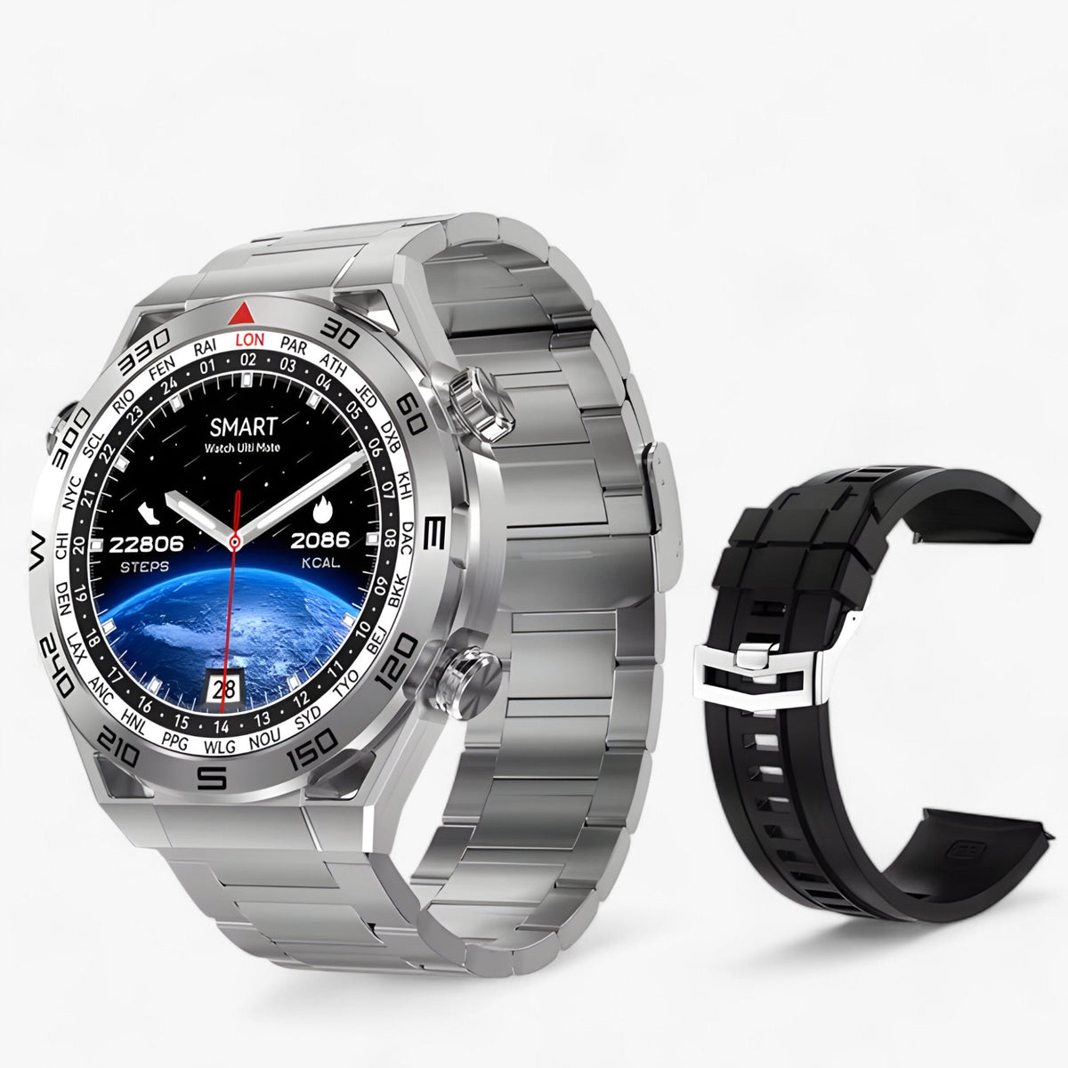 watches : DT Ultra Mate | Smartwatch - GPS & NFC voor Mannen met Bluetooth Oproepen & ECG in Zilveren metaal van Pantinoshop