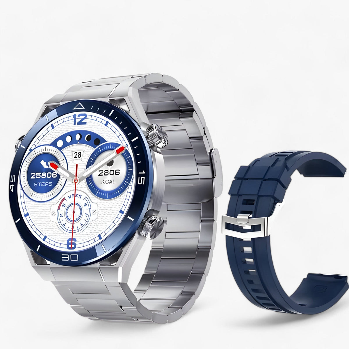 watches : DT Ultra Mate | Smartwatch - GPS & NFC voor Mannen met Bluetooth Oproepen & ECG in Blauw zilveren metaal van Pantinoshop