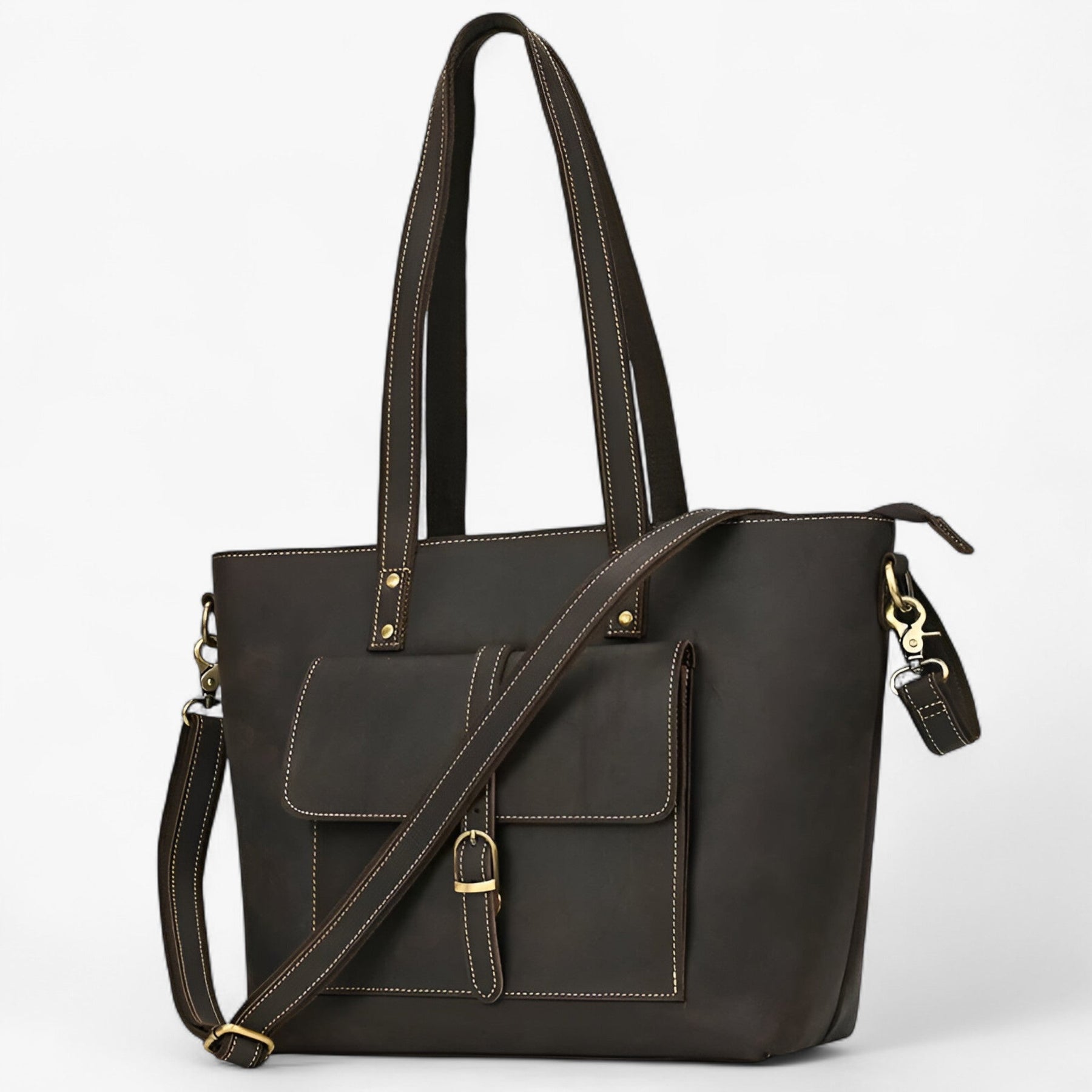 Elegante Echte Lederen Tote Tas voor Vrouwen – Ruim & Lichtgewicht Ontwerp - €25 : Elegante Echte Lederen Tote Tas voor Vrouwen – Ruim & Lichtgewicht Ontwerp in Donkerbruin 2 van Pantinoshop