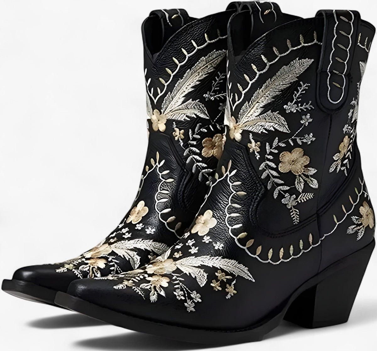 Sandals : Daisy | Ruskind westernlaarzen met brede hak in cowgirlstijl in Zwart van Pantinoshop