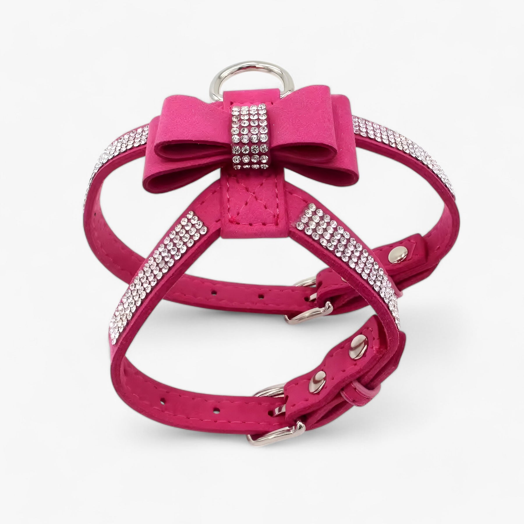 pets : Bella | Fluwelen Leren Harnas met Strik en Strass in Fuchsia van Pantinoshop