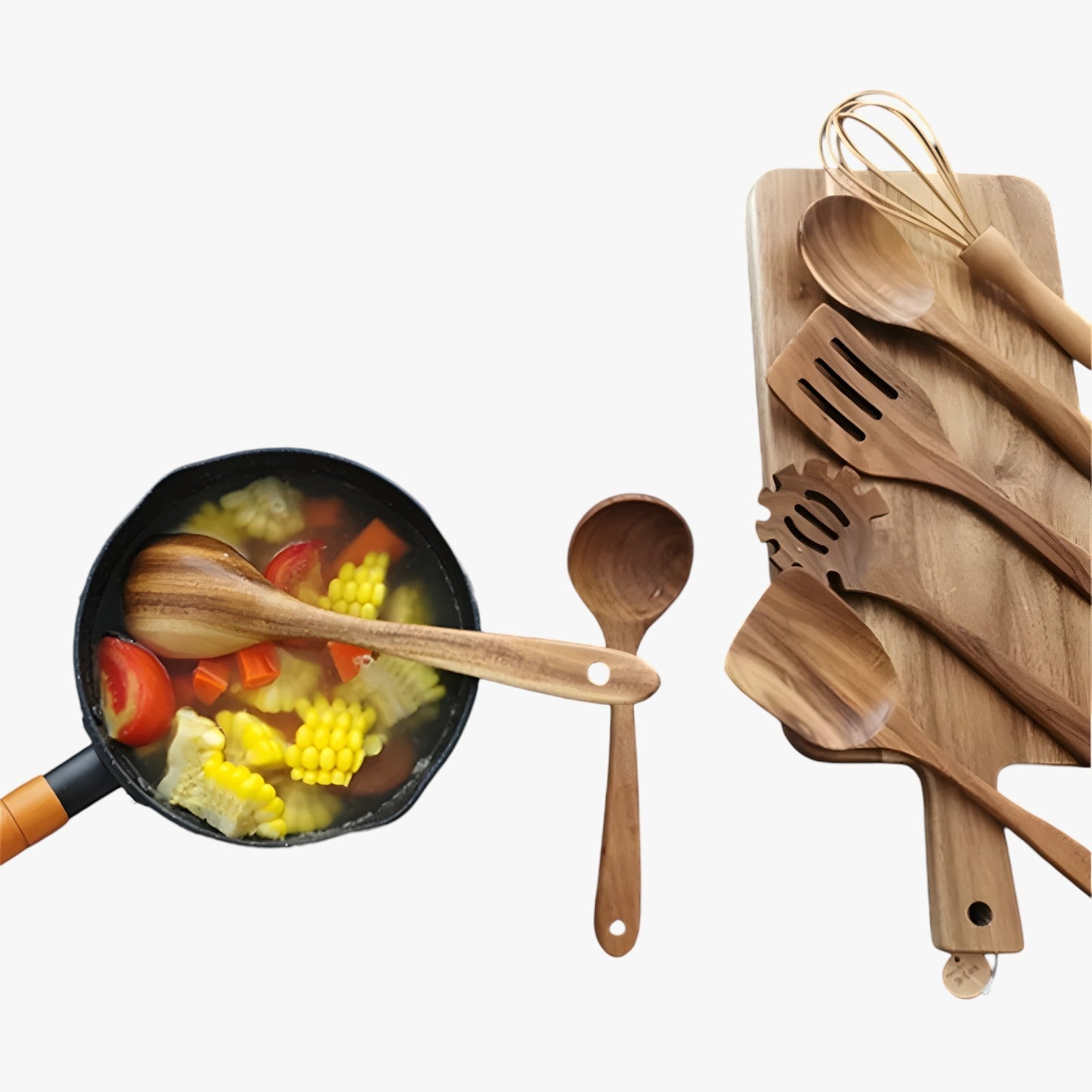 Olivia | 7-delige houten kookset - natuurlijk, duurzaam en anti-aanbak - €25 : Olivia | 7-delt træ kogesæt – naturligt, bæredygtigt og non-stick in van Pantinoshop