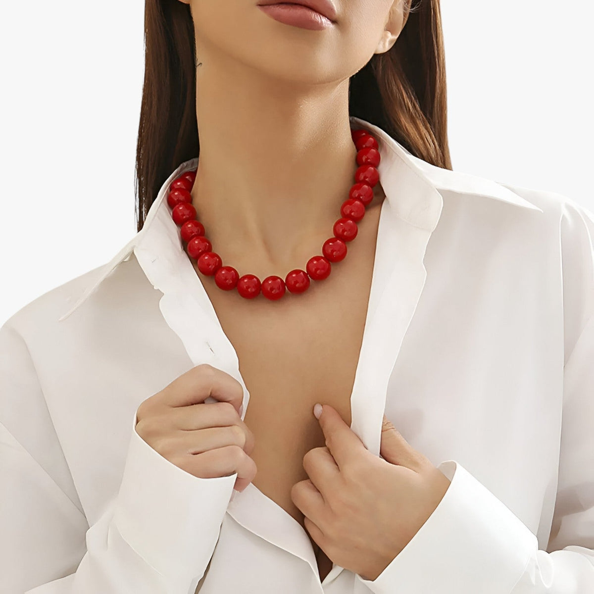 accessories : Callie | Opvallende kleur: ketting met geometrische kralen in lichte kleuren in AB06 Rood van Pantinoshop