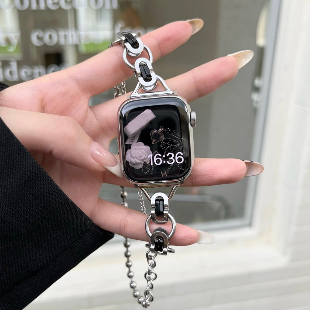 accessories : Alexia Strap | Horlogeband in Zilver Zwart van Pantino