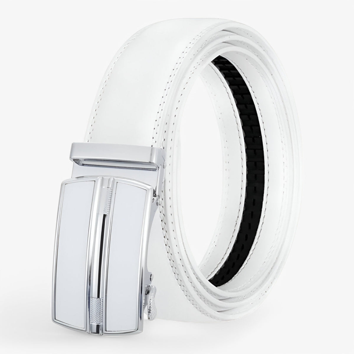 accessories : Zwarte Leren Herenriem met Automatische Lus in Wit van Pantino