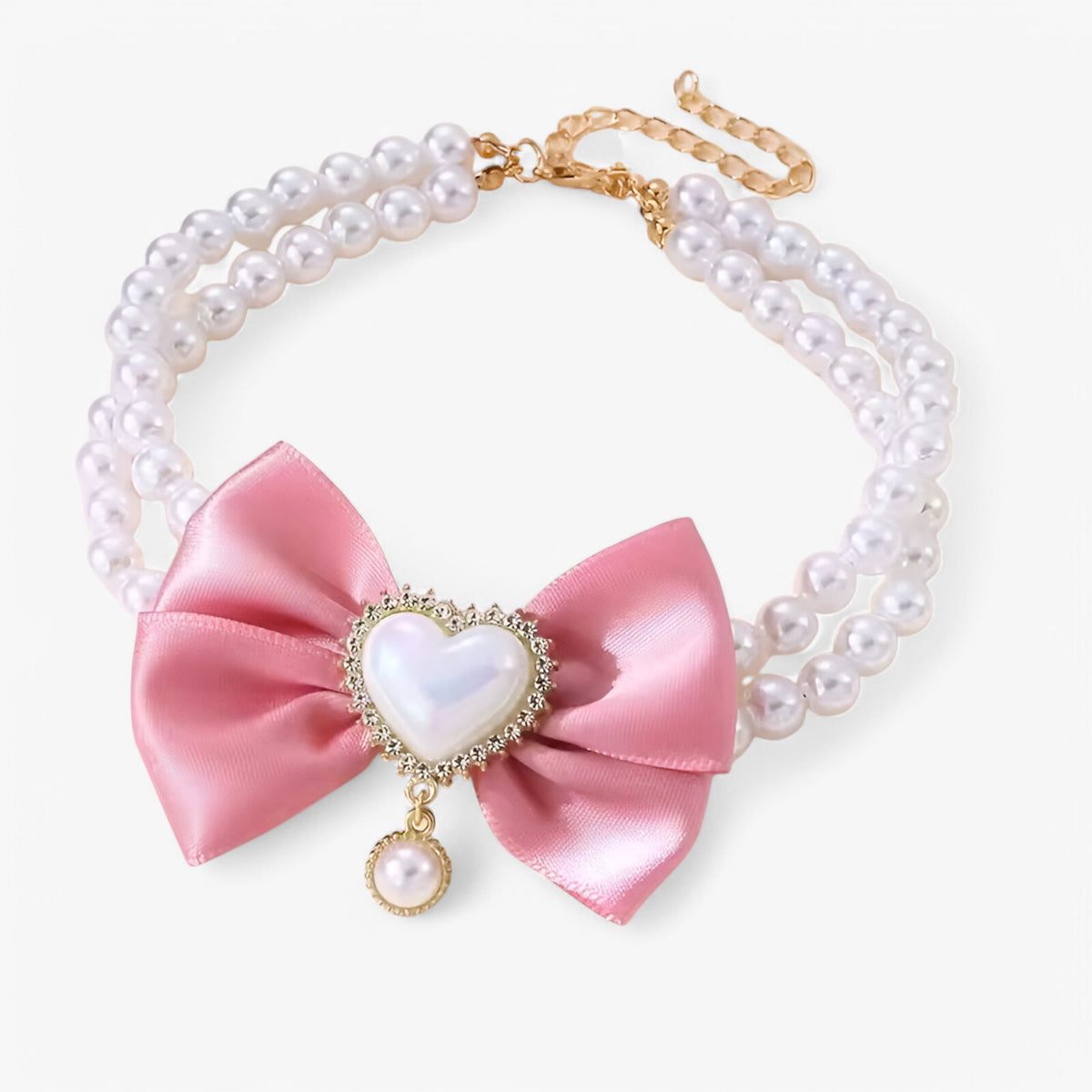 pets : Ruby | Verstelbare Dubbele Laag Halsband met Hart Hanger in Roze Kleur van Pantinoshop