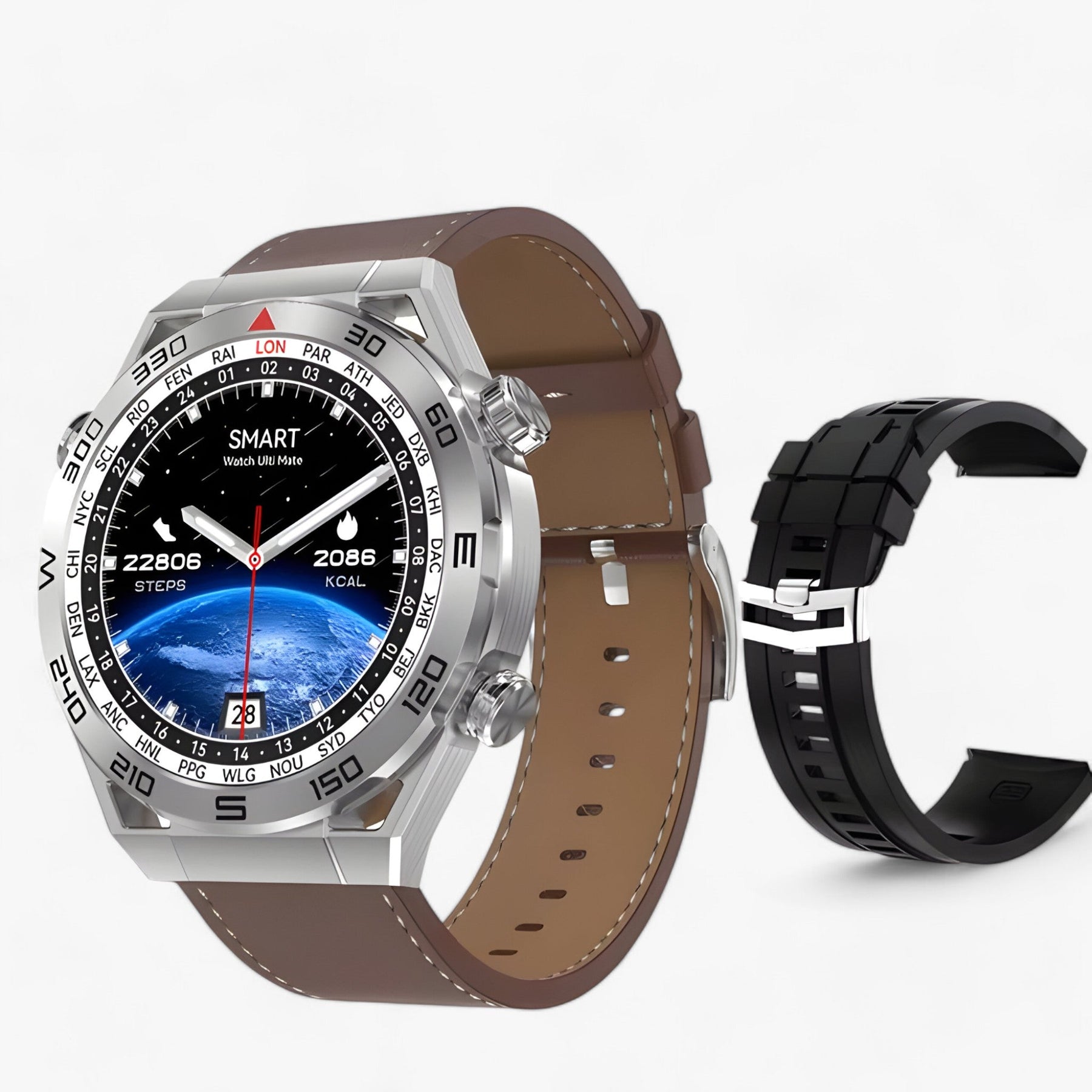 watches : DT Ultra Mate | Smartwatch - GPS & NFC voor Mannen met Bluetooth Oproepen & ECG in Zilveren leer van Pantinoshop