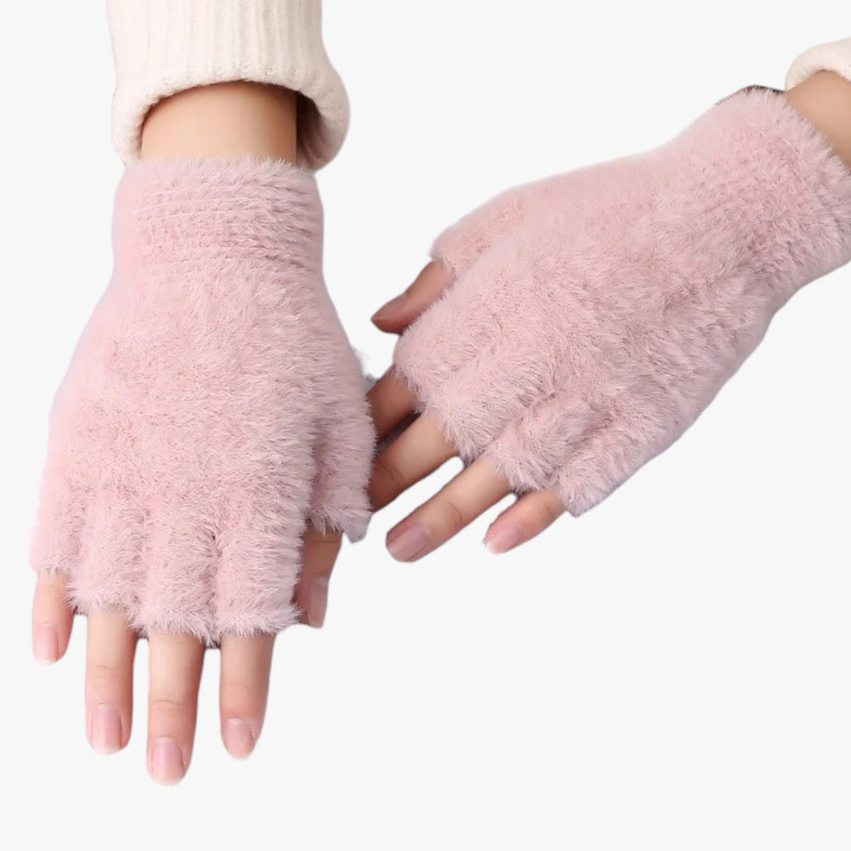 accessories : Aima | Halfvinger Imitatie Mink Handschoenen - Warmte & Touchscreen Gemak in Roze van Pantinoshop