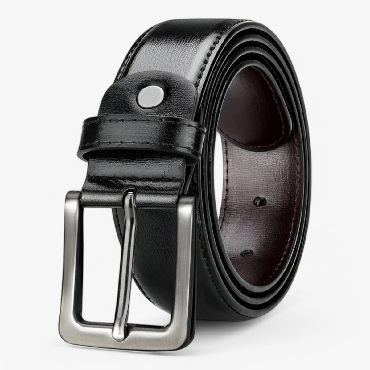 men's fashion : Elegante Zwarte Leren Riem in Zilver van Pantino