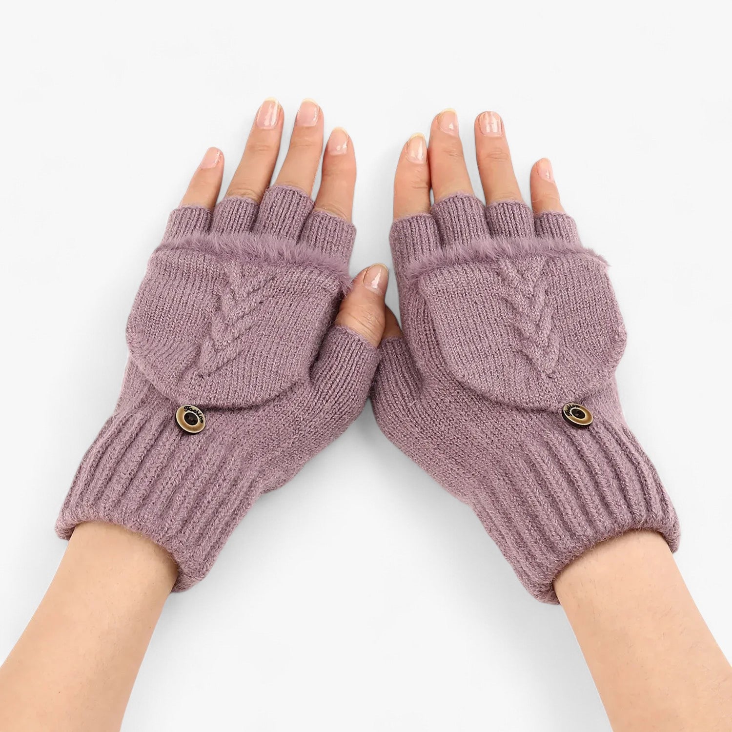 Harper | Dikke omgeslagen gebreide handschoenen voor dames - voor koud weer - €25 : Harper | Dikke omgeslagen gebreide handschoenen voor dames - voor koud weer in Violet Één maat van Pantinoshop