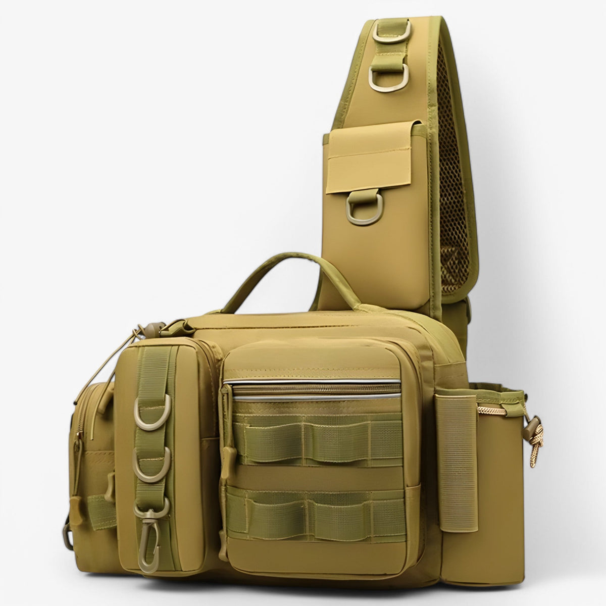 Vistassen met hengelhouder en tweelaags ontwerp- €25 : Vistassen met hengelhouder en tweelaags ontwerp in kaki van Pantinoshop