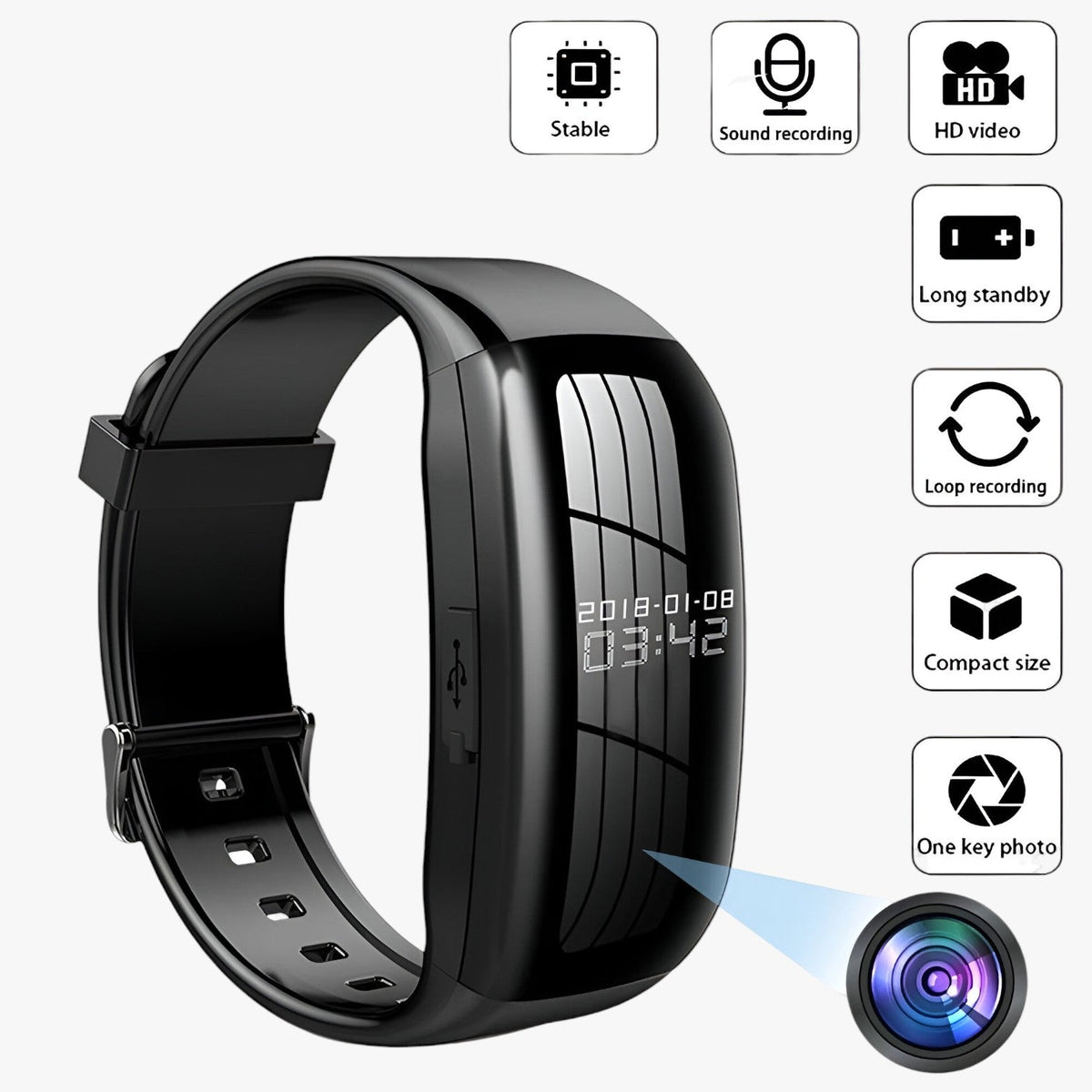 watches : Joris Mini Camera Horloge - Discreet opnemen en bewaren in één armband in van Pantinoshop