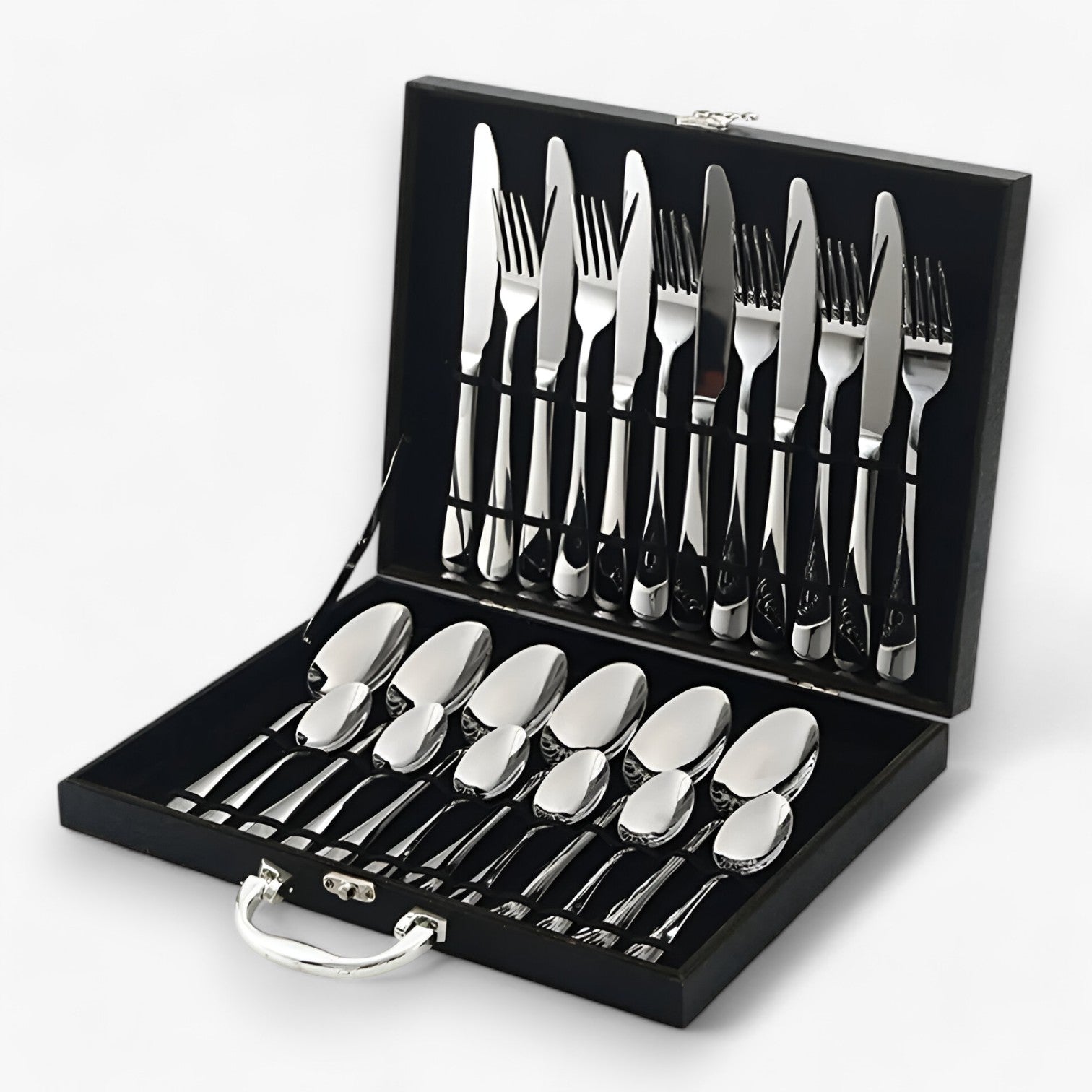 home & garden : Isabel | 24-delt Bestiksæt – Stilfuldt og Holdbart Rustfrit Stål Spisebestik in Zilverkleurig van Pantinoshop