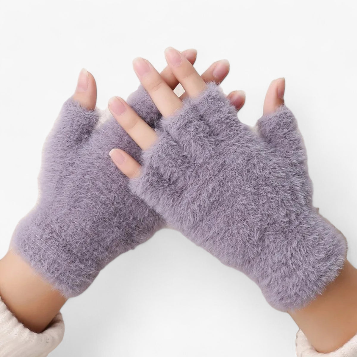 accessories : Aima | Halfvinger Imitatie Mink Handschoenen - Warmte & Touchscreen Gemak in Grijs van Pantinoshop