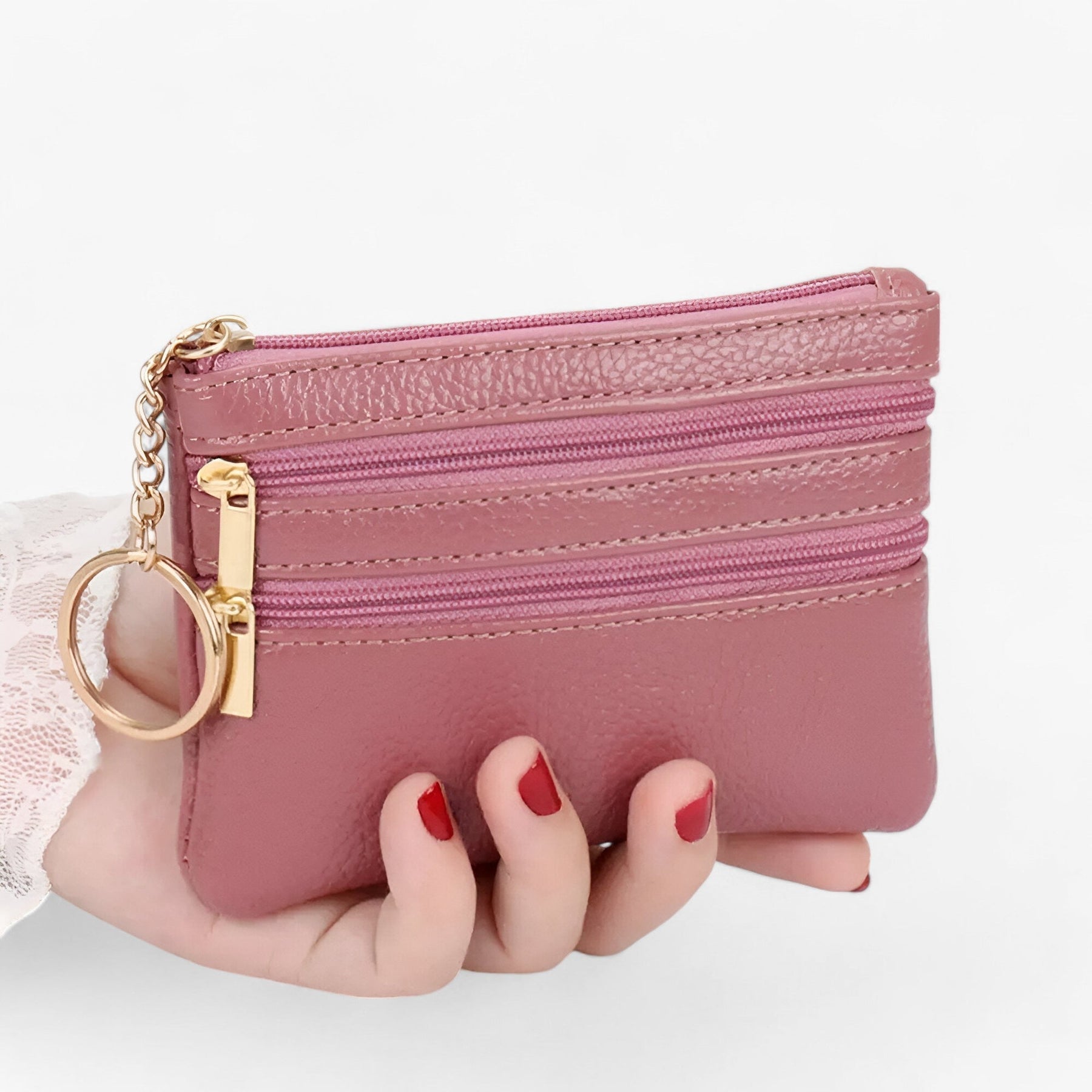 bags : Ghie| Schoudertas voor vrouwen – Compakt en elegant met drie ritsen in donkerroze van Pantino