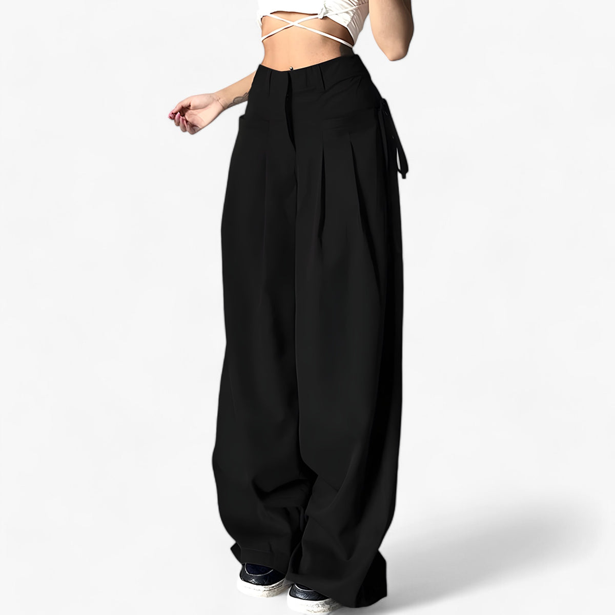 men's fashion : Alina | Broek met wijde pijpen - Hoge taille & Retro kantoorstijl in Zwart van Pantinoshop