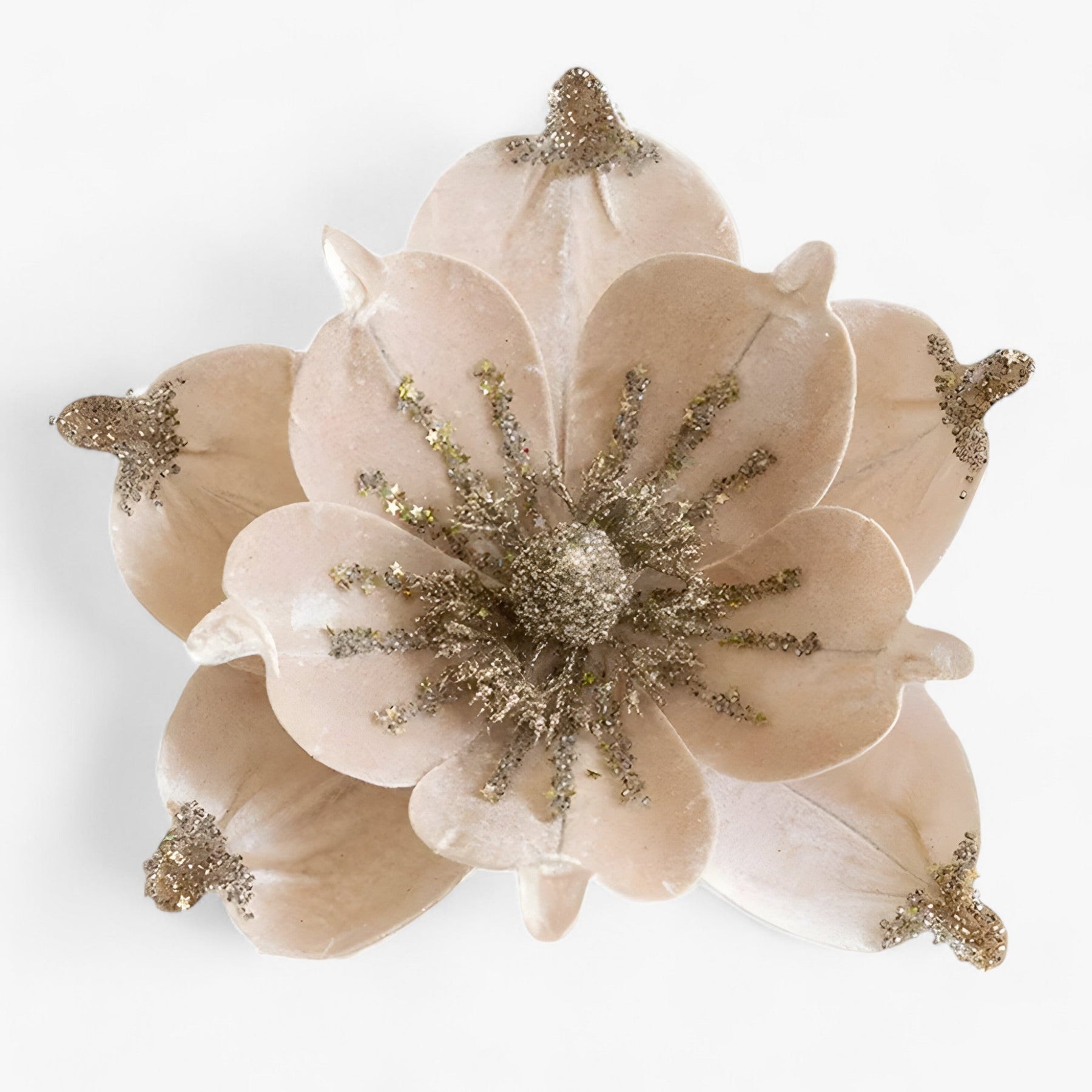 home & garden : Bloemen | Glanzende Kunstkerstbloemen - Vrolijke Ornamenten voor de Kerstboom en Nieuwjaarsdecoratie in champagne van Pantinoshop