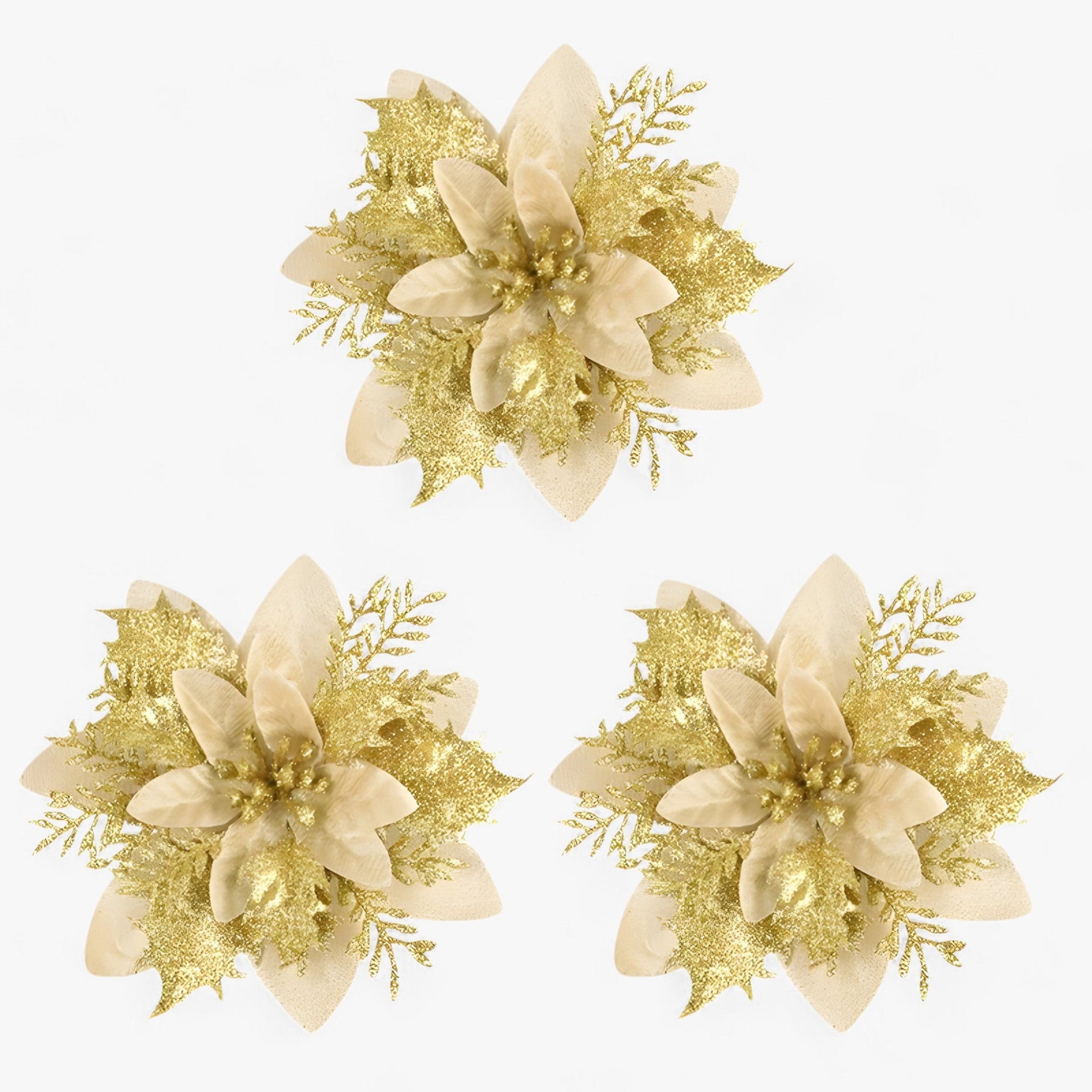 home & garden : Émilie | Glinsterende kerstbloemen - Geef je decoratie een sprankelend tintje in Gouden van Pantino