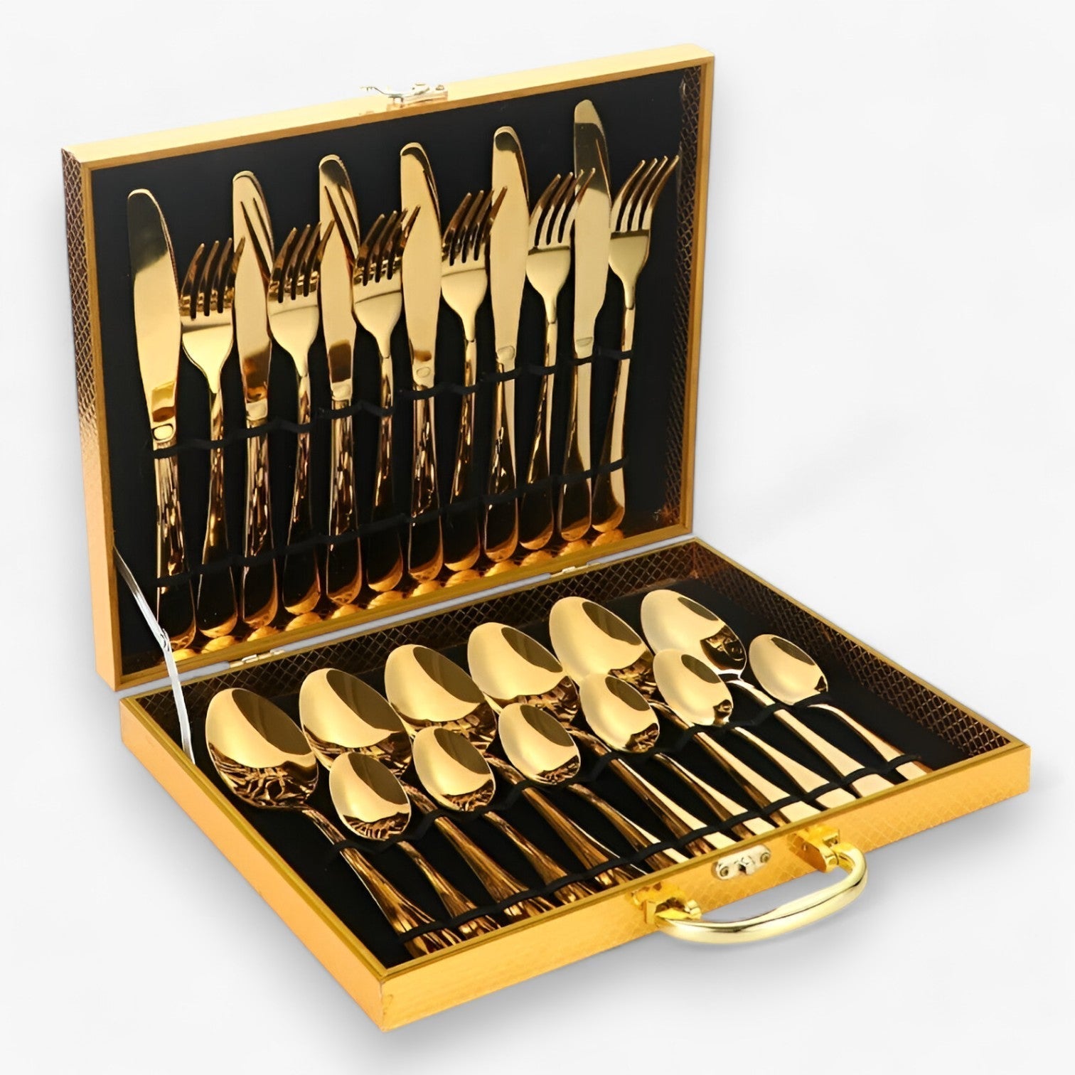 home & garden : Isabel | 24-delt Bestiksæt – Stilfuldt og Holdbart Rustfrit Stål Spisebestik in Goud van Pantinoshop