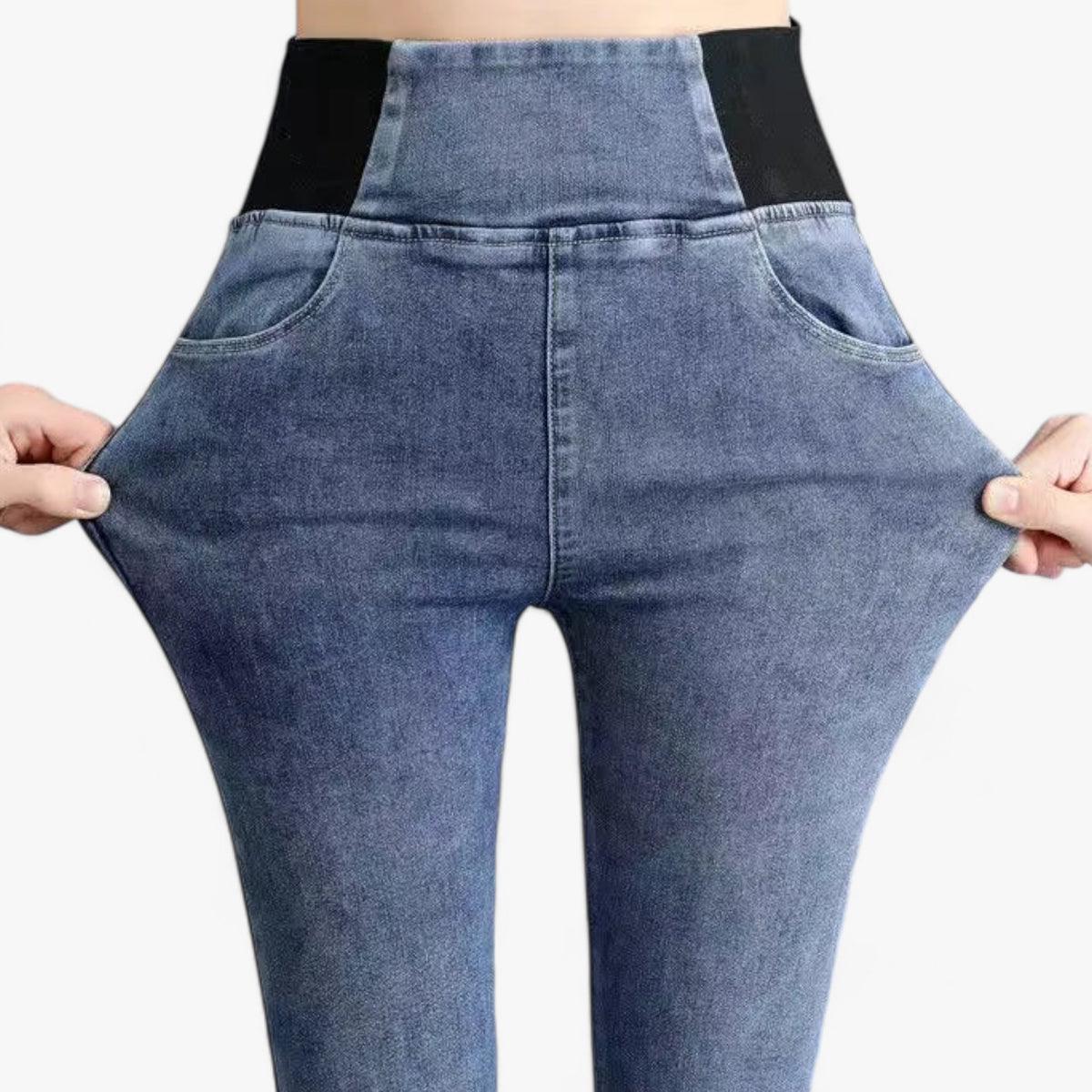 men's fashion : Talia | Vintage gewassen jeans - Hoge taille & stretch comfort in Retro blauw van Pantinoshop