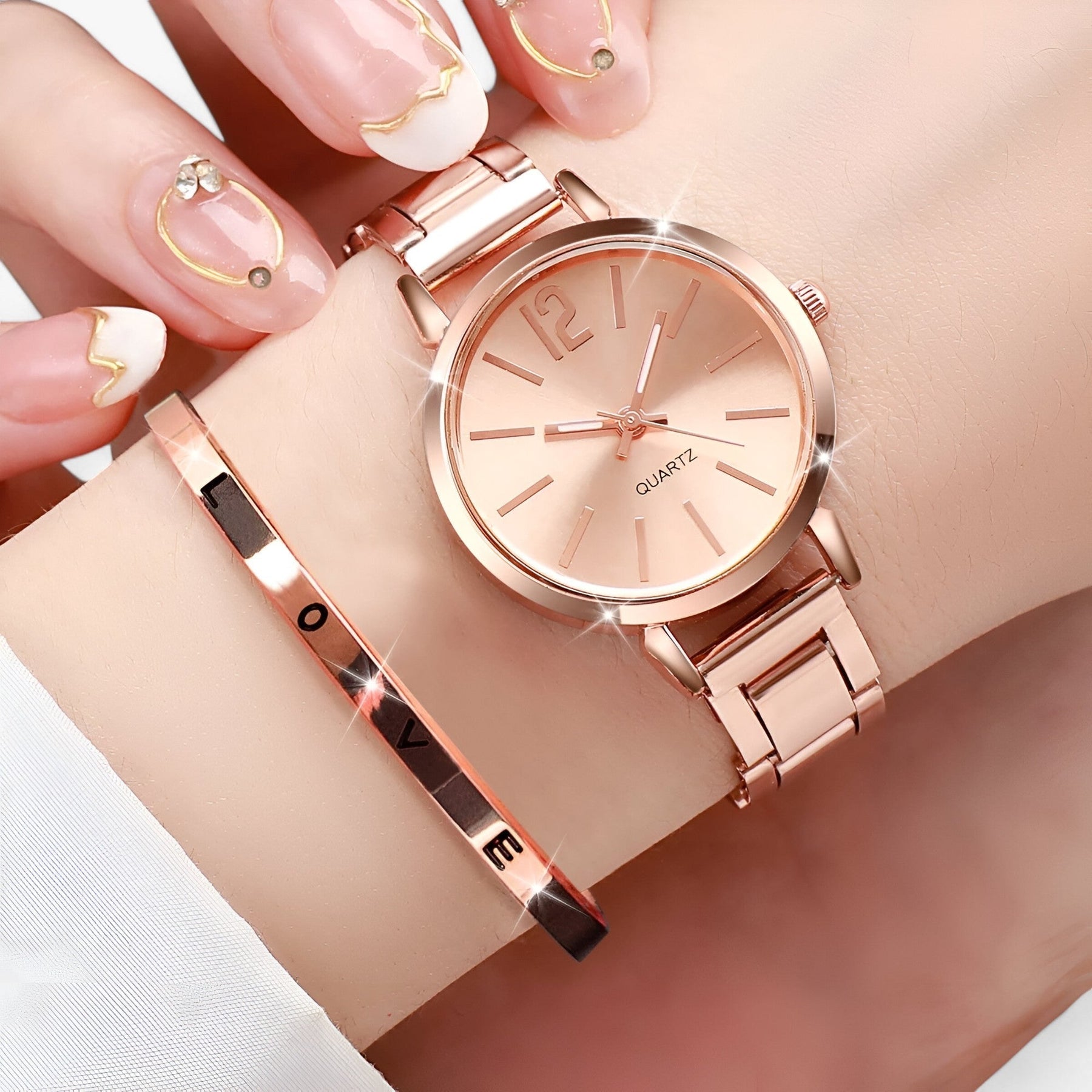 watches : Lorena | Elegant Dameshorloge Set – Stilet Roestvrij Staal & Armband in Roze van Pantino