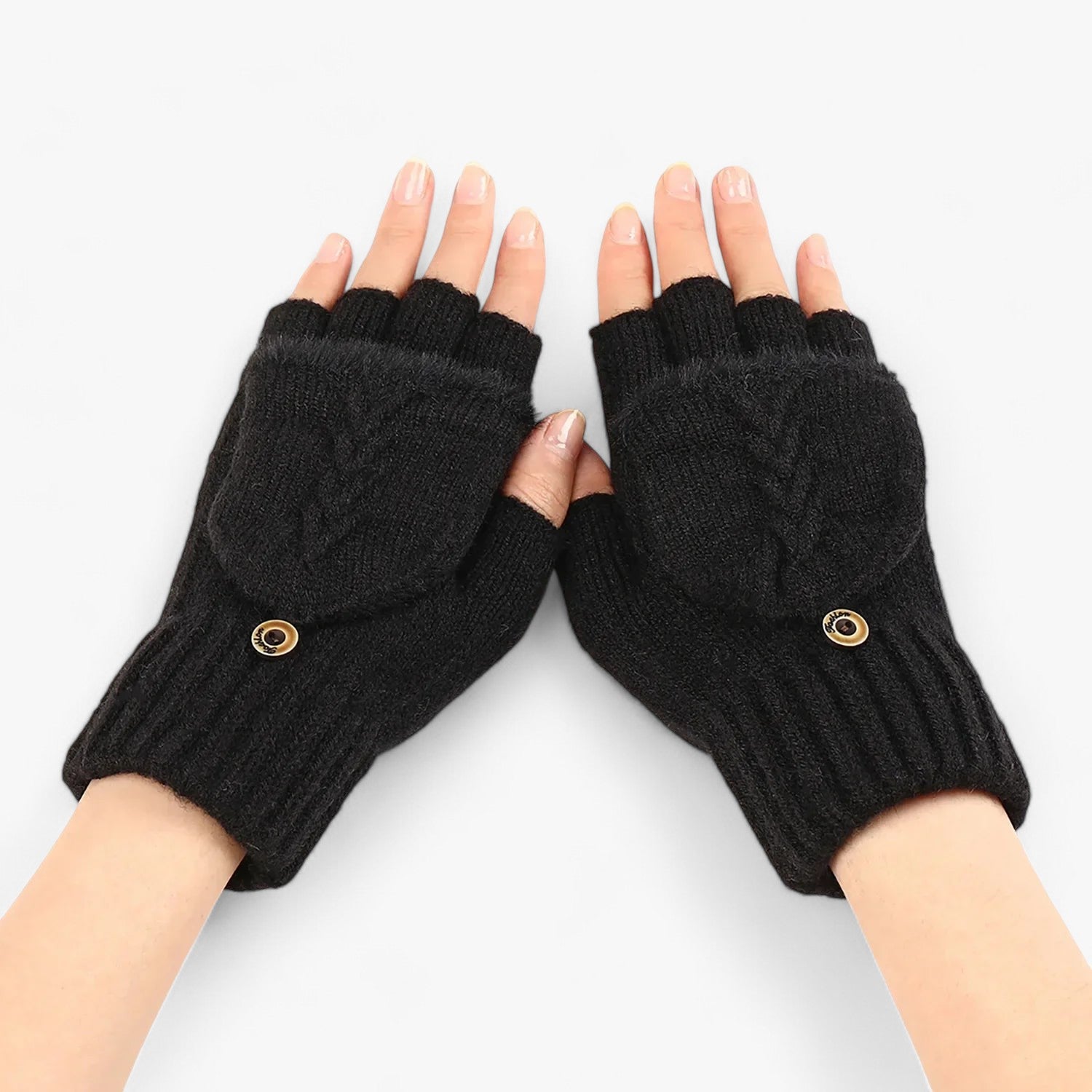 Harper | Dikke omgeslagen gebreide handschoenen voor dames - voor koud weer - €25 : Harper | Dikke omgeslagen gebreide handschoenen voor dames - voor koud weer in Zwart Één maat van Pantinoshop