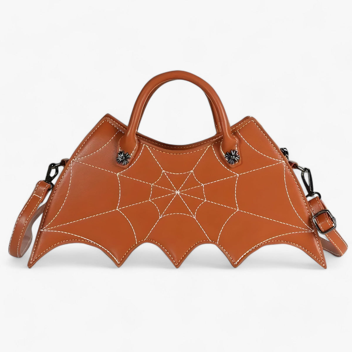 bags : Sophie | Spider Web Schoudertas - Trendy en Gedurfd voor Halloween in Bruin 34x7x20cm van Pantinoshop