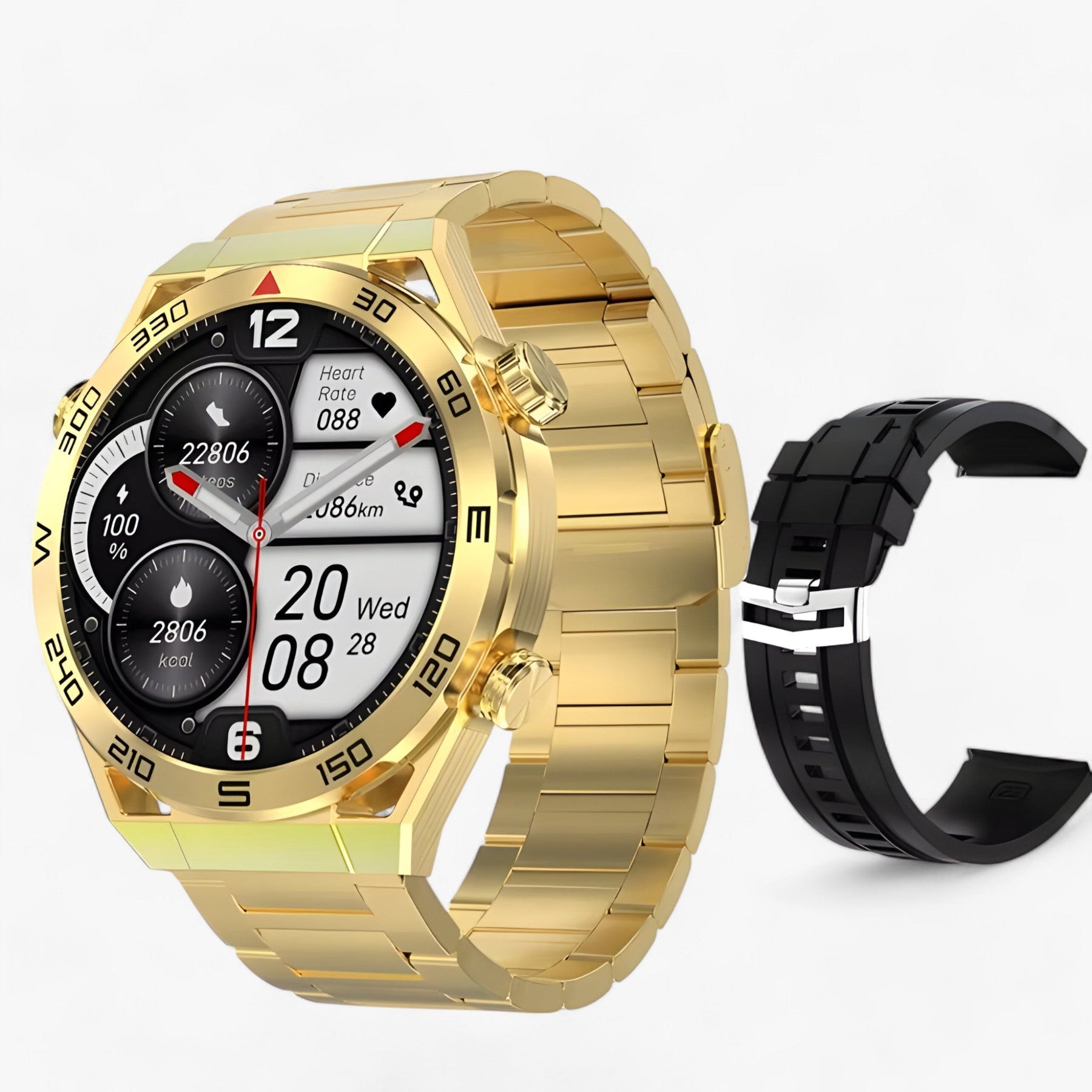 watches : DT Ultra Mate | Smartwatch - GPS & NFC voor Mannen met Bluetooth Oproepen & ECG in Gouden metaal van Pantinoshop