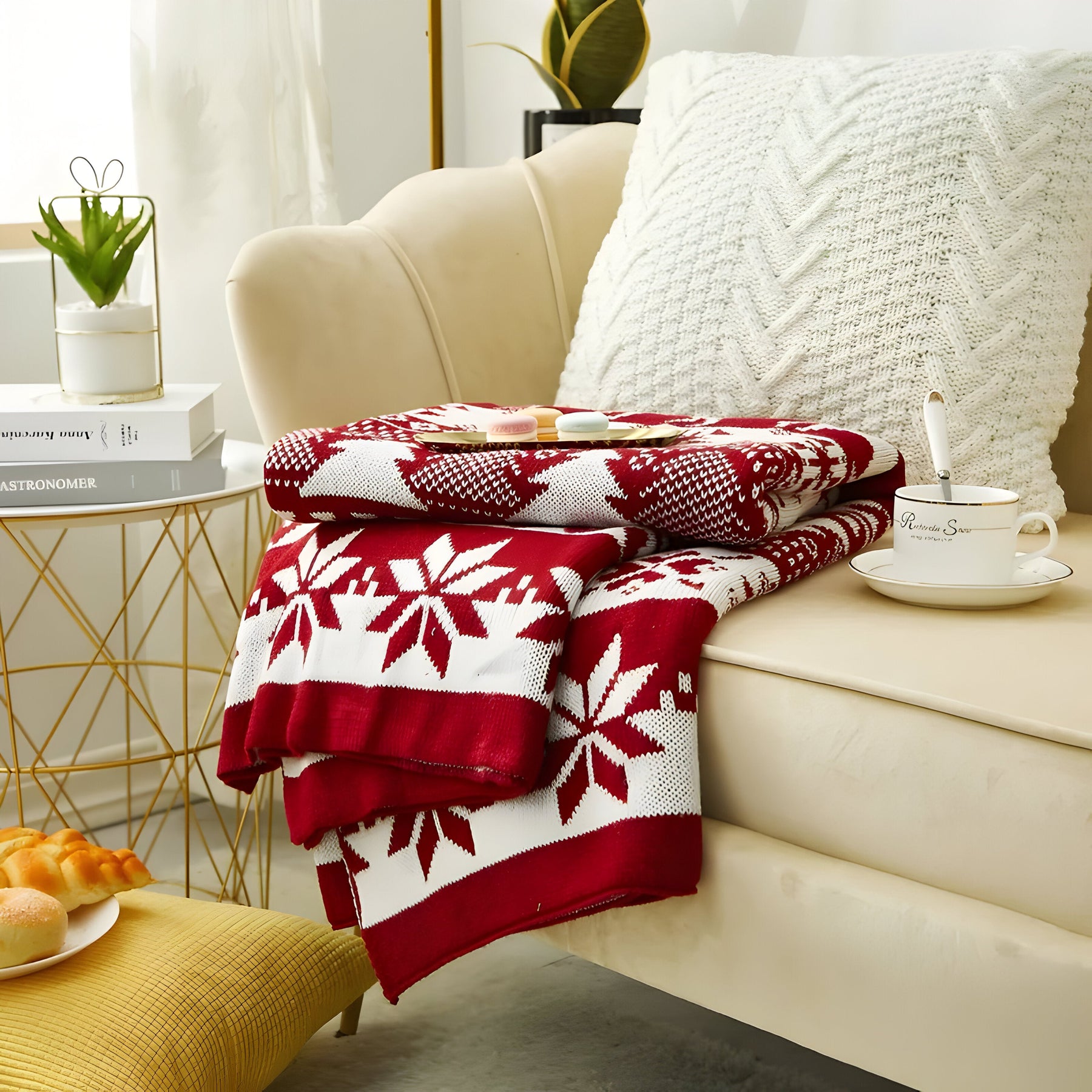 home & garden : Nordy gebreide deken met Scandinavische kerststreep - Knusse plaid voor thuis en op kantoor in van Pantino