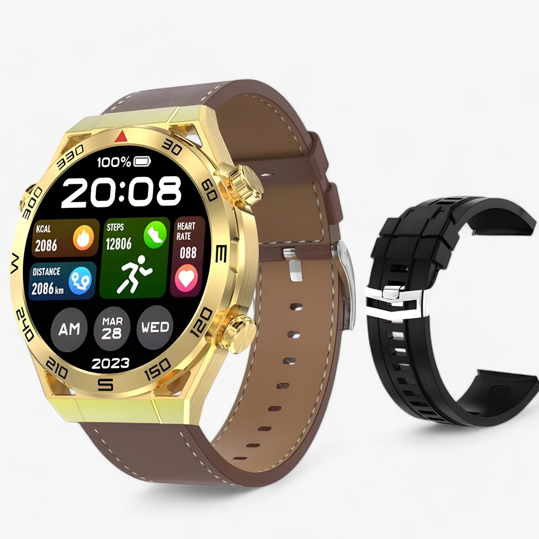 watches : DT Ultra Mate | Smartwatch - GPS & NFC voor Mannen met Bluetooth Oproepen & ECG in Gouden leer van Pantinoshop