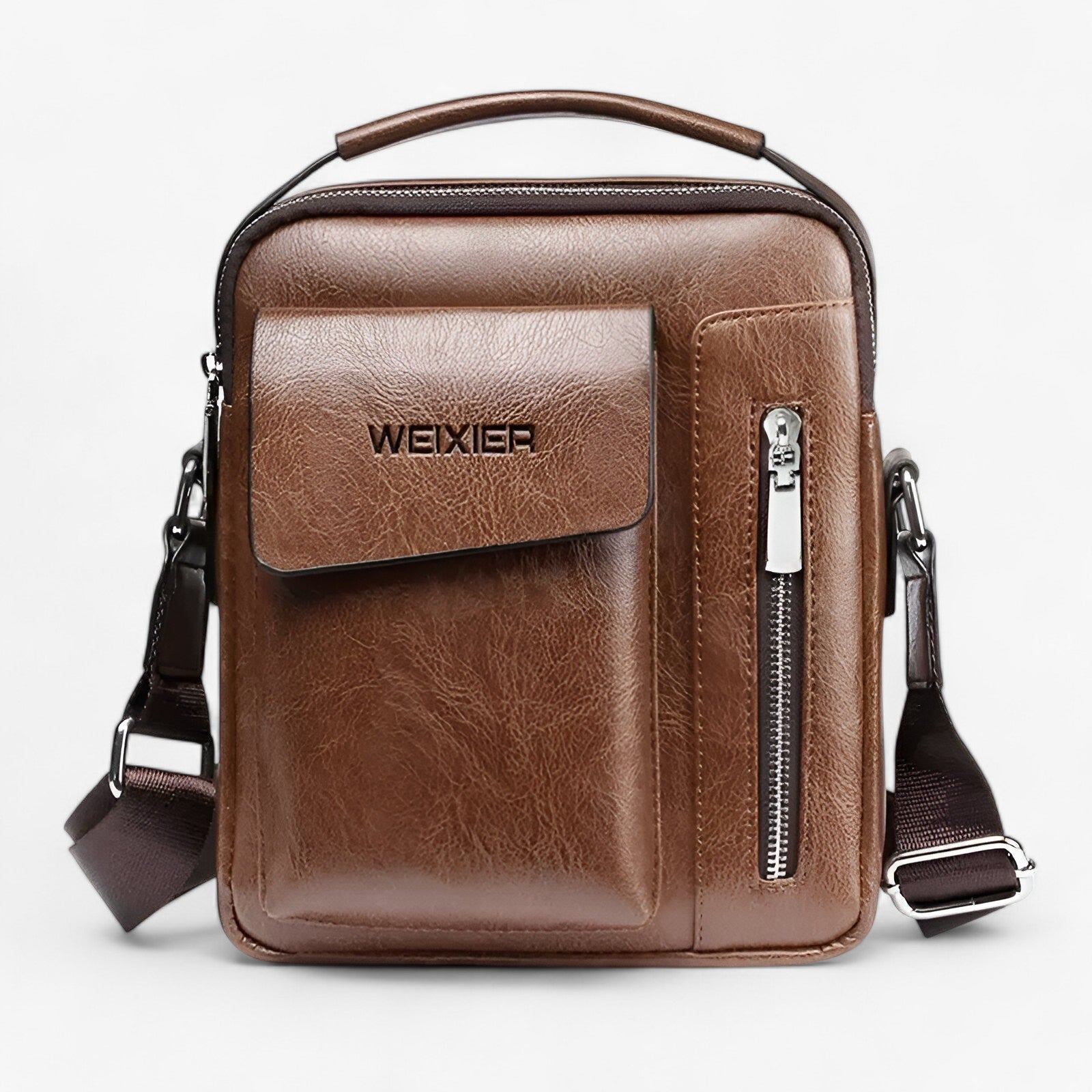 Liam | Vintage PU Leren Schoudertas - €25 : Liam | Vintage PU Leren Schoudertas in Koffie van Pantinoshop