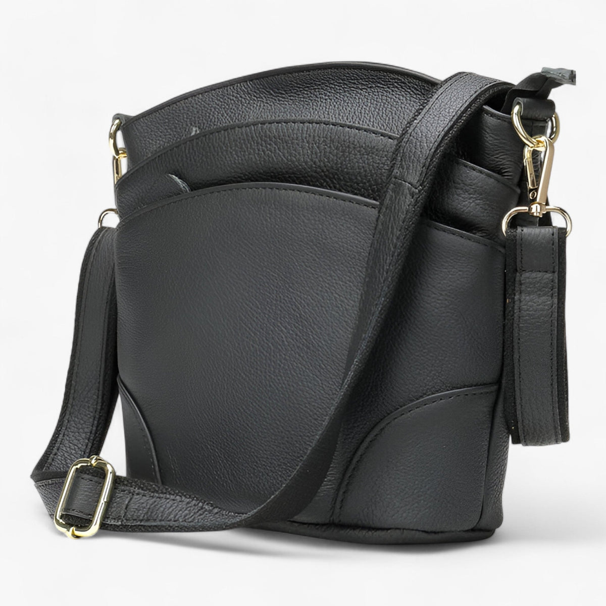 bags : Echte lederen schoudertas in Zwart van Pantinoshop