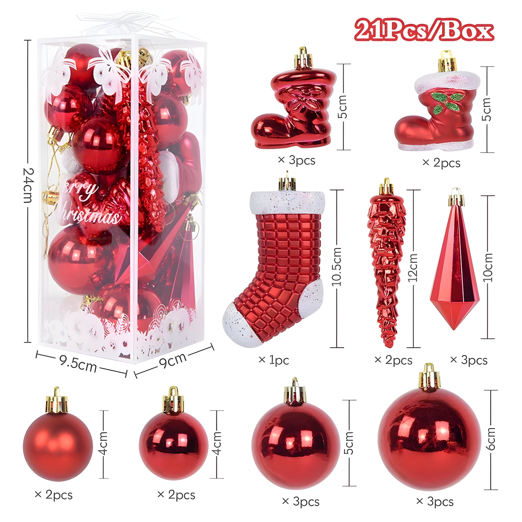 home & garden : Kristal | 21 stuks kerstbalornamenten - elegante ijspegelhangers voor decoraties in Rood van Pantino