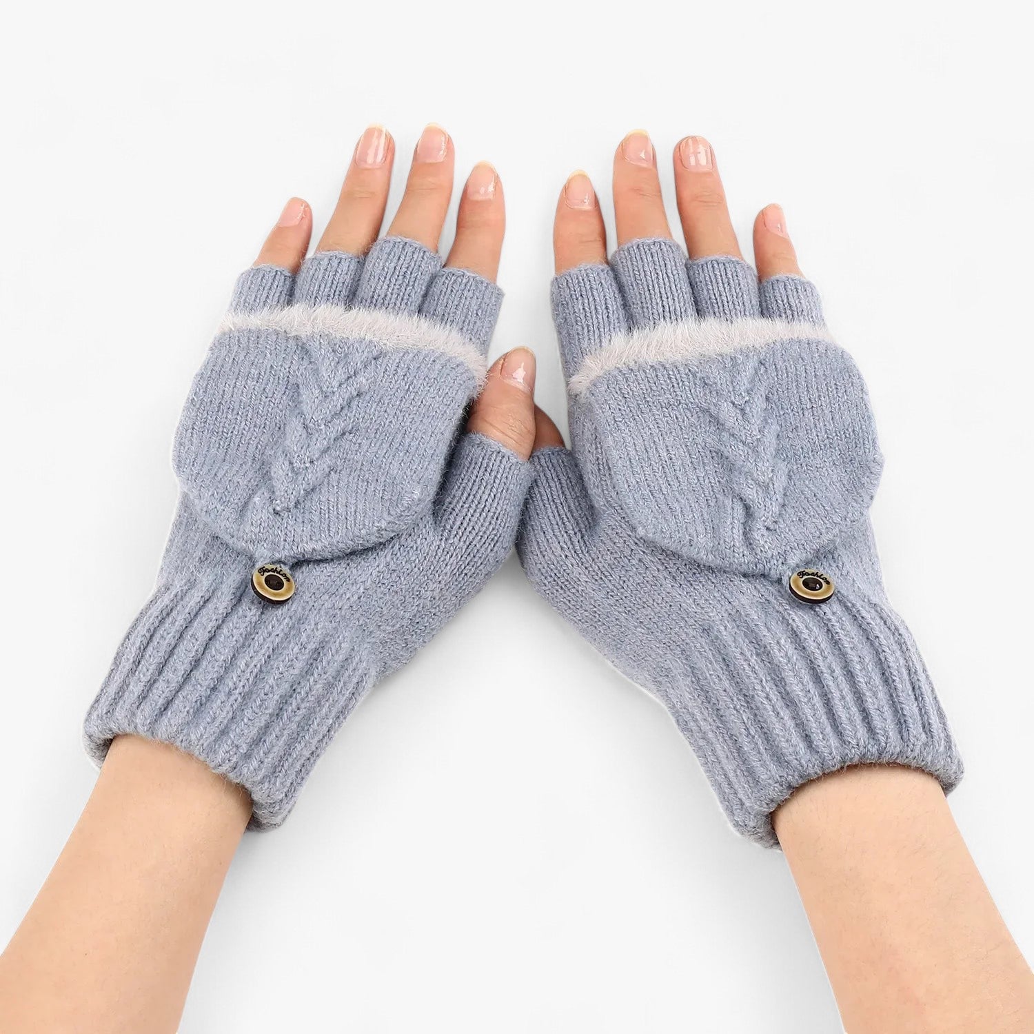 Harper | Dikke omgeslagen gebreide handschoenen voor dames - voor koud weer - €25 : Harper | Dikke omgeslagen gebreide handschoenen voor dames - voor koud weer in Lichtblauw Één maat van Pantinoshop
