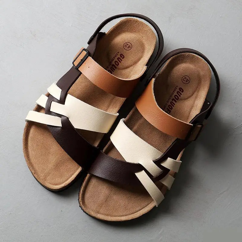 men's fashion : Jeroen - Orthopedische Sandalen van Hoogwaardig Leer in Wit Marron van Pantino
