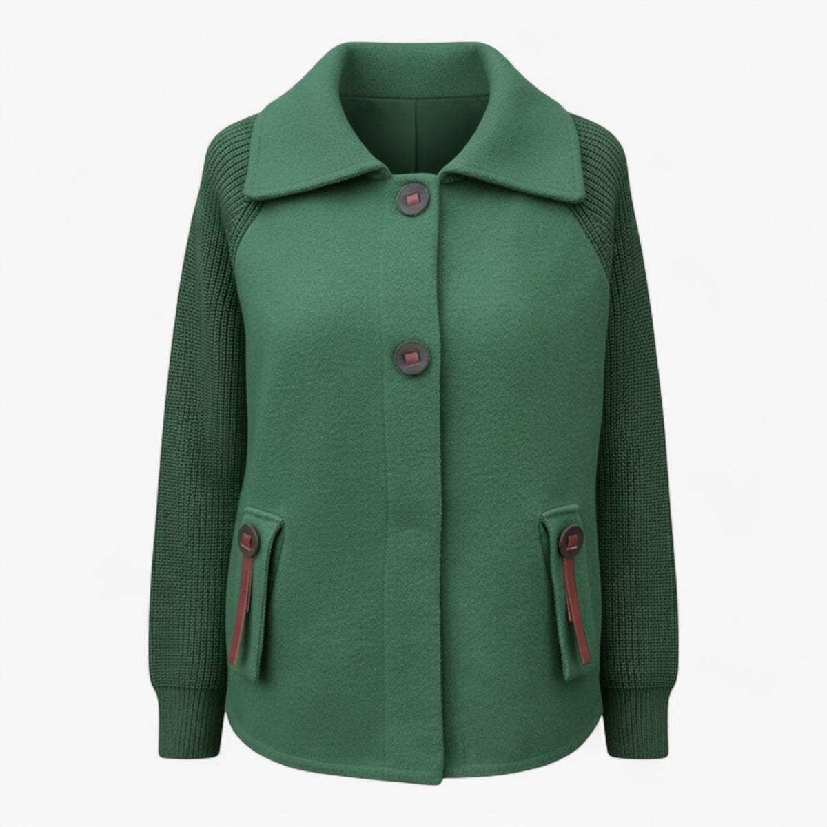 Clothes : Serena | Dames lange winterjas met hoge kraag in Groen van Pantino
