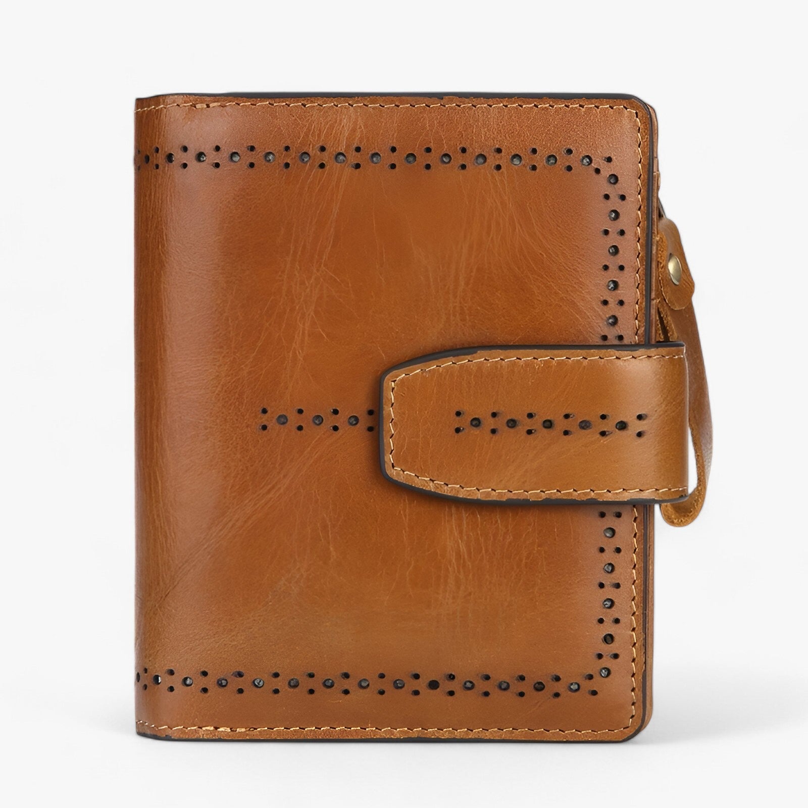 bags : Beatriz | Compacte RFID-blokkerende leren portemonnee met rits en ID-venster in Bruin van Pantinoshop
