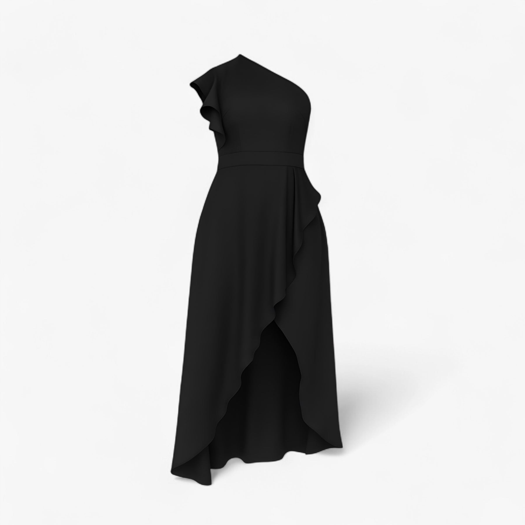 Women's Dress : Sole | Stijlvolle Lange Jurk met Rouches in Zwart van Pantino