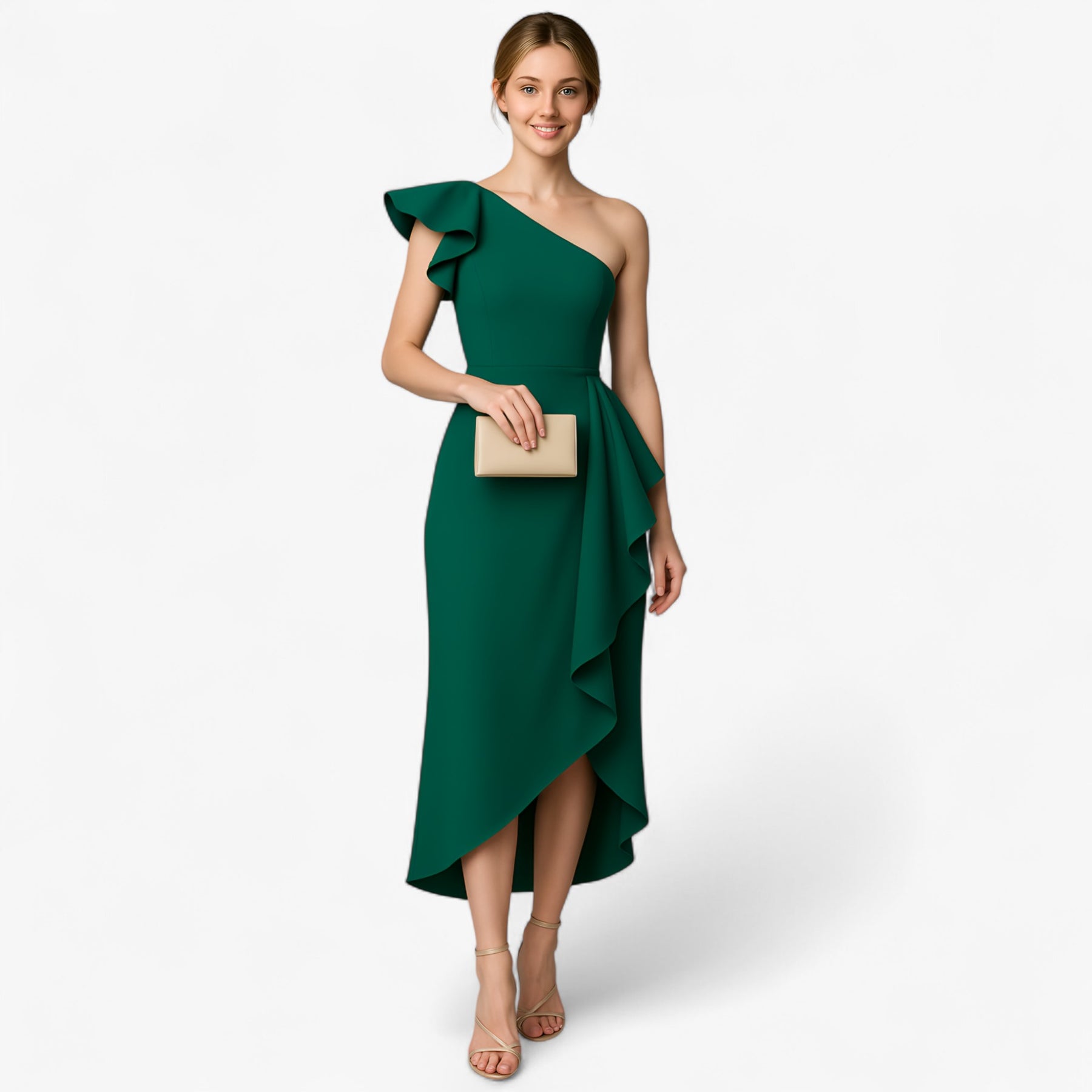 Women's Dress : Sole | Stijlvolle Lange Jurk met Rouches in van Pantino